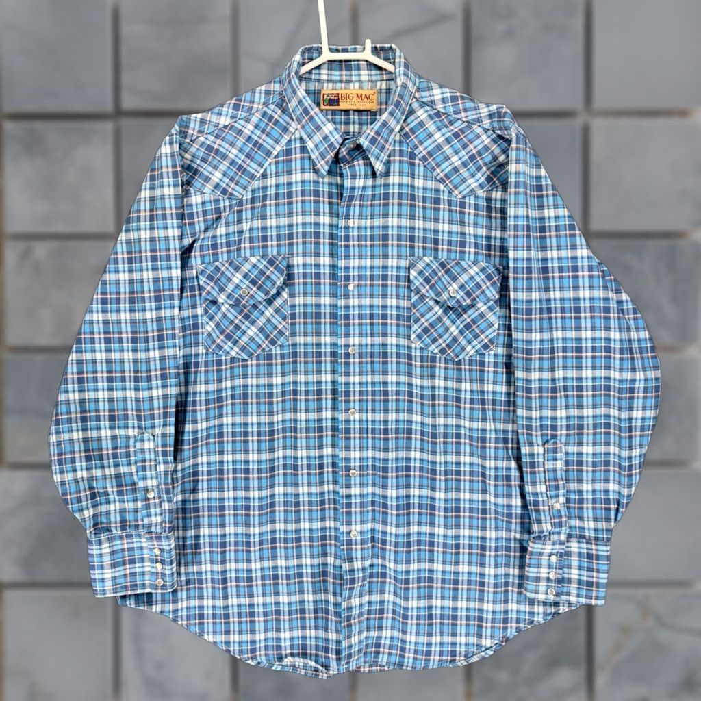 Vintage VINTAGE Big Mac Mens Shirt Western Plaid Long Sleeve Pearl Snap XXL Blue Size US XXL / EU 58 / 5 - 1 Thumbnail