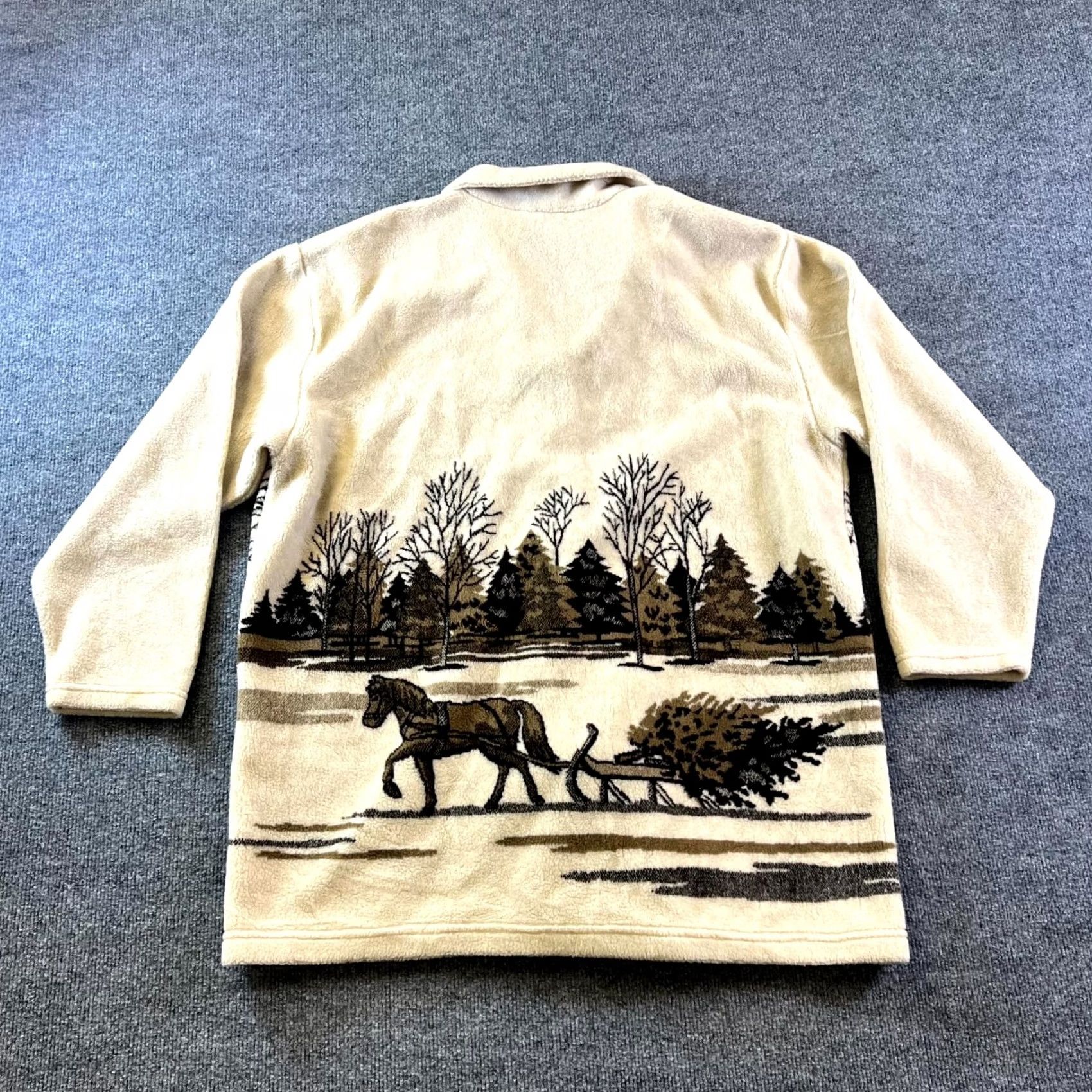 Liz Claiborne VINTAGE Liz Claiborne Shacket Jacket Women's XL Beige Acrylic Cabin & Trees USA Size XL / US 12-14 / IT 48-50 - 2 Thumbnail
