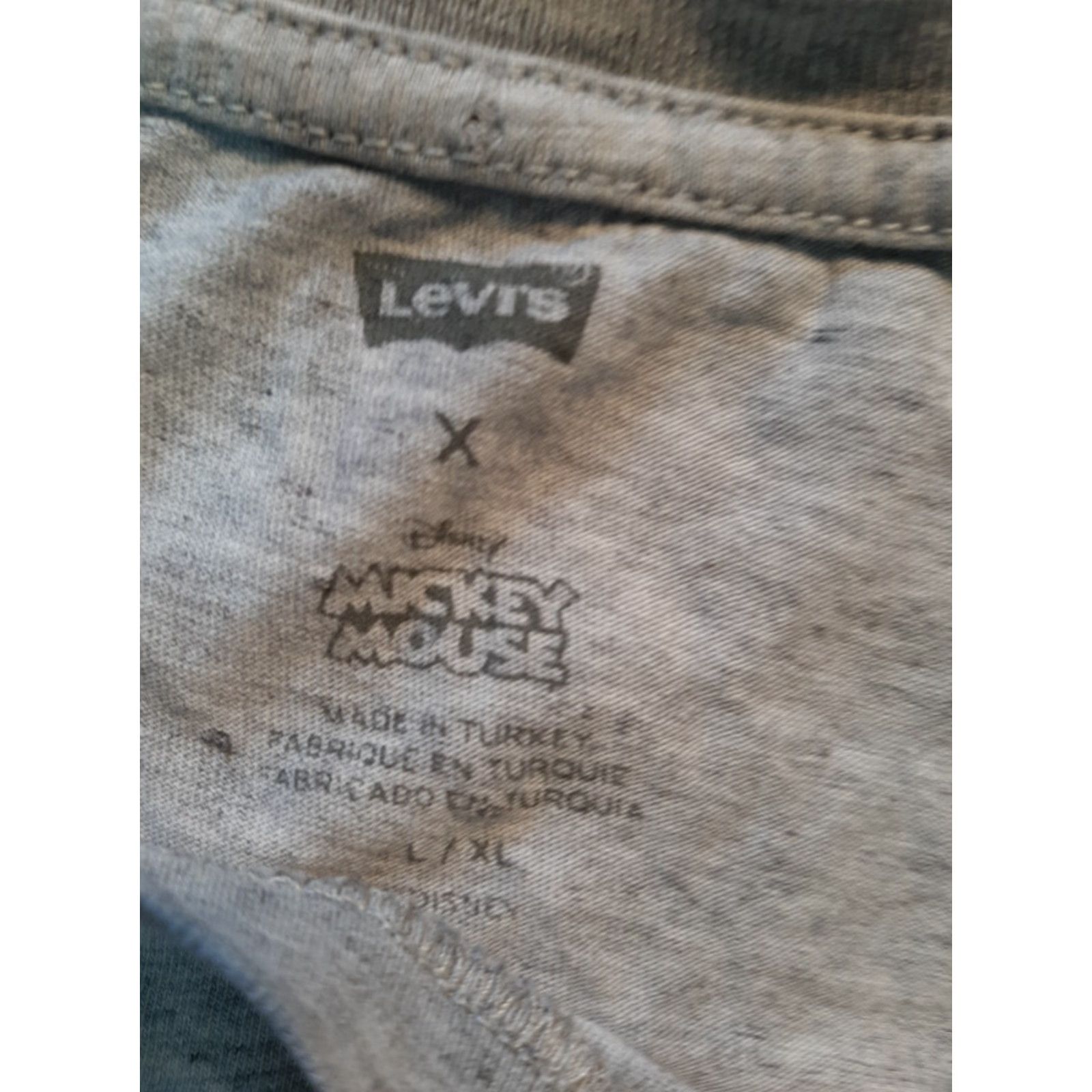 Levi's Levis Mickey Mouse Shirt Mens XL Short Sleeve Gray T-Shirt Disney Graphic Print Crew Neck Cotton All Seasons Regular Fit Size US XL / EU 56 / 4 - 5 Thumbnail
