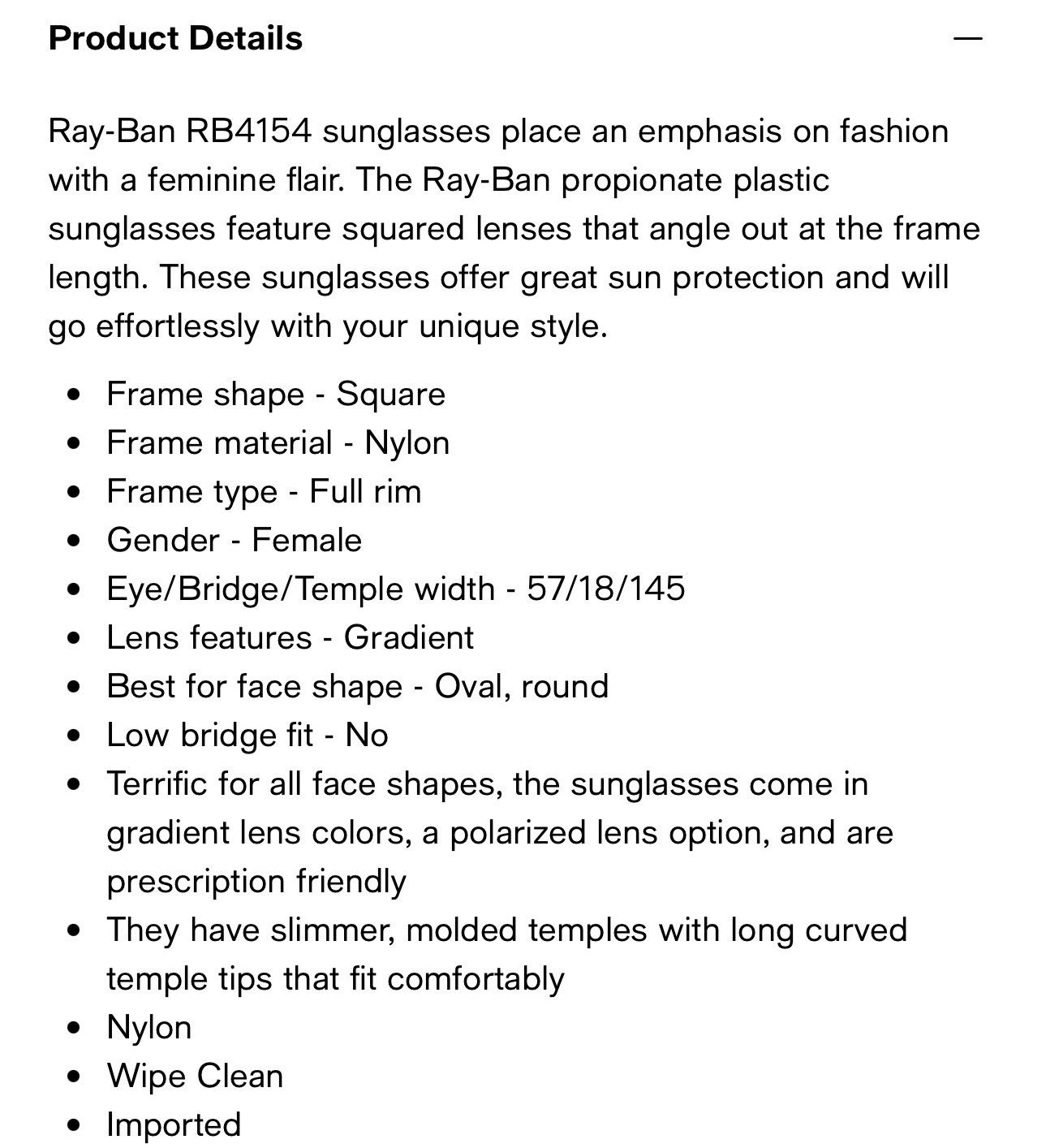 RayBan RAY-BAN Sunglasses RB4154 601/32 57 18 145 2N Black Square Size ONE SIZE - 13 Thumbnail