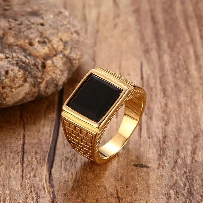 Jewelry × Vintage Black Stone Men Ring Size ONE SIZE - 1 Thumbnail