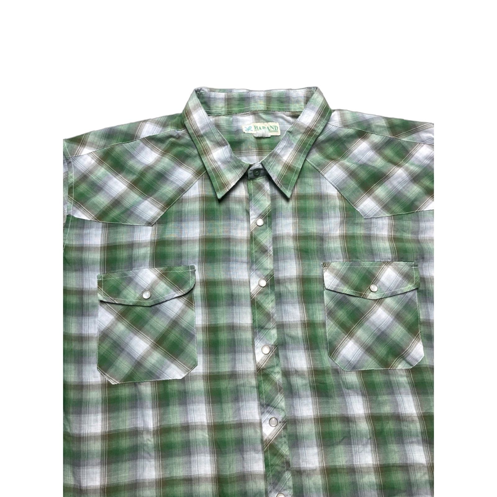 Haband VINTAGE 80s Haband Pearl Snap Shirt Shadow Plaid Green Lightweight Short Sleeve 2XL Mens Size US XXL / EU 58 / 5 - 1 Thumbnail