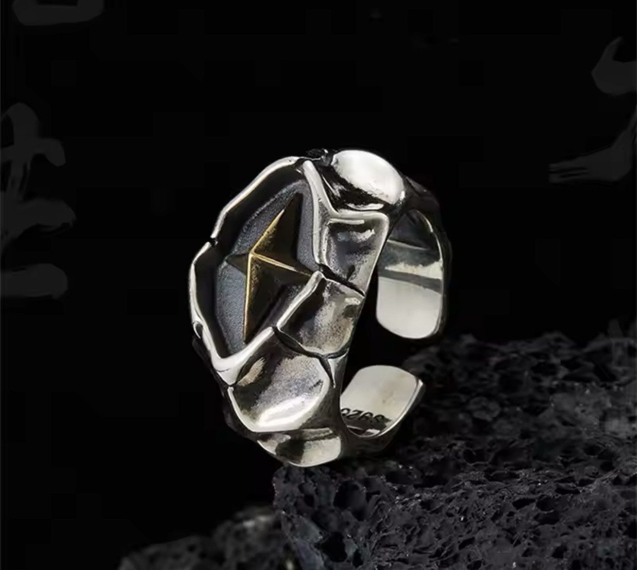 Jewelry Classic Star Pattern Explosion Crack Stone Pattern Ring Size ONE SIZE - 6 Thumbnail
