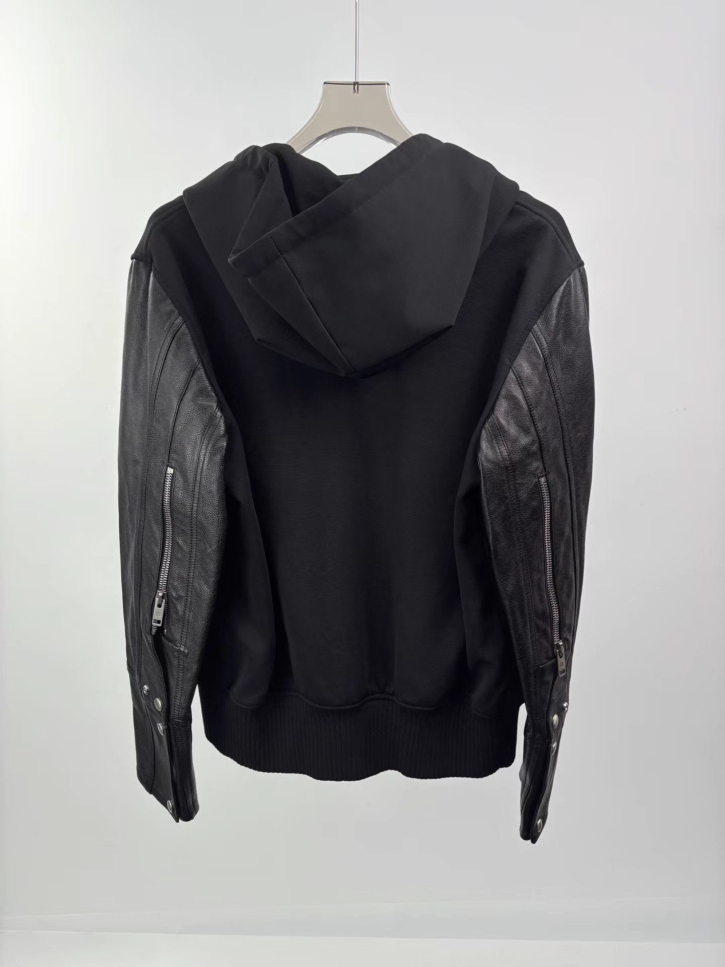 Givenchy GIVENCHY Black Panelled Leather-Sleeve Zip Jacket Size US M / EU 48-50 / 2 - 2 Thumbnail
