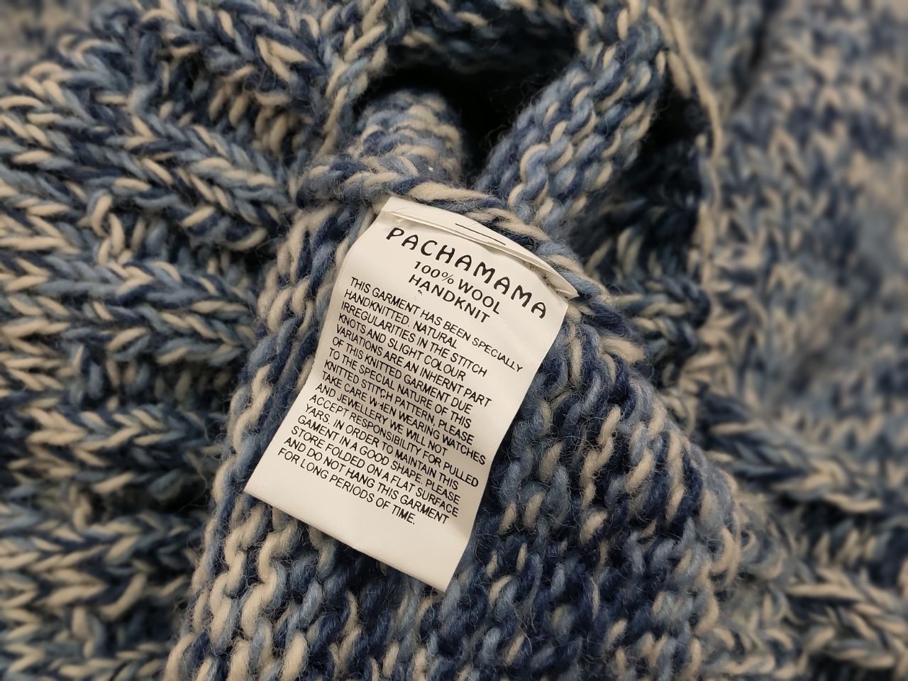 Designer Pachamama Design Handmade Knit Wool Blue Pullover Sweater Size US L / EU 52-54 / 3 - 18 Thumbnail