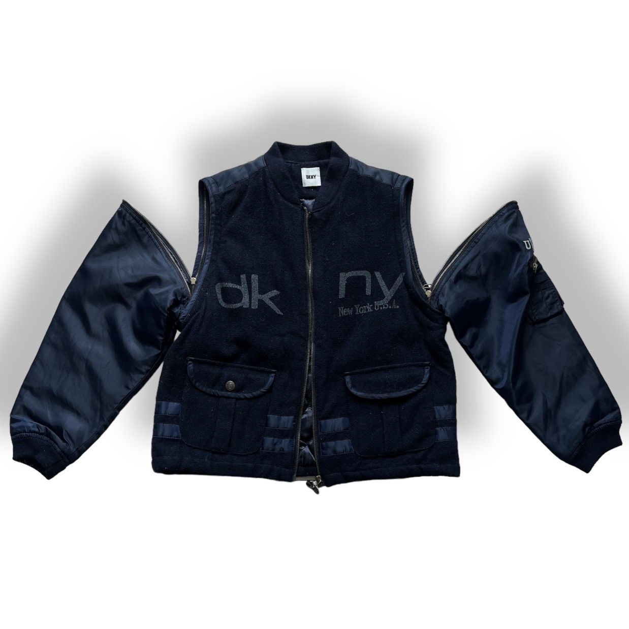 DKNY × Vintage DKNY USA Two Ways Bomber Wool Jacket Size US M / EU 48-50 / 2 - 3 Thumbnail