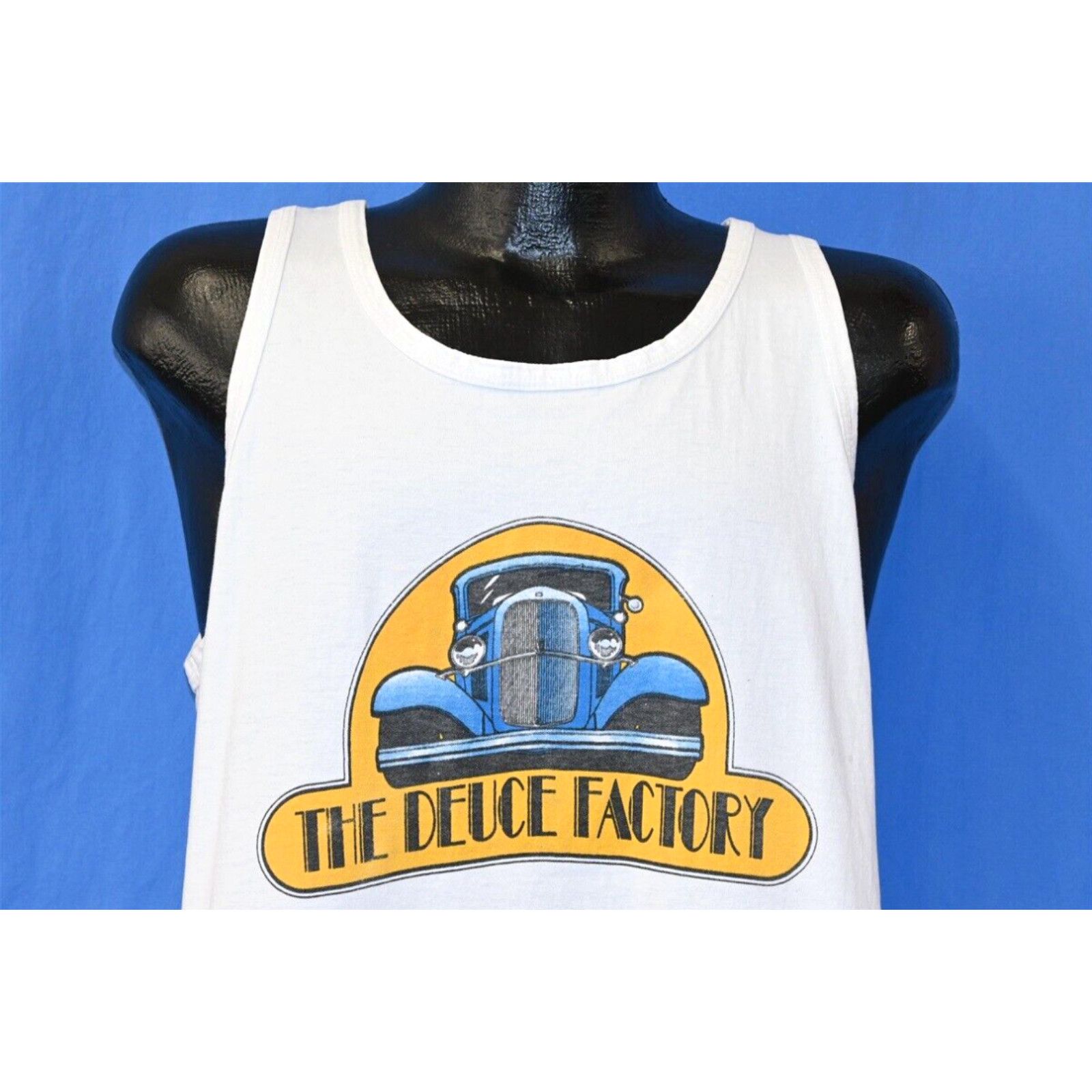 image of Vintage 80's The Deuce Factory Hot Rod Ford Model 18 Coupe Tank White T-Shirt Xl, Men's