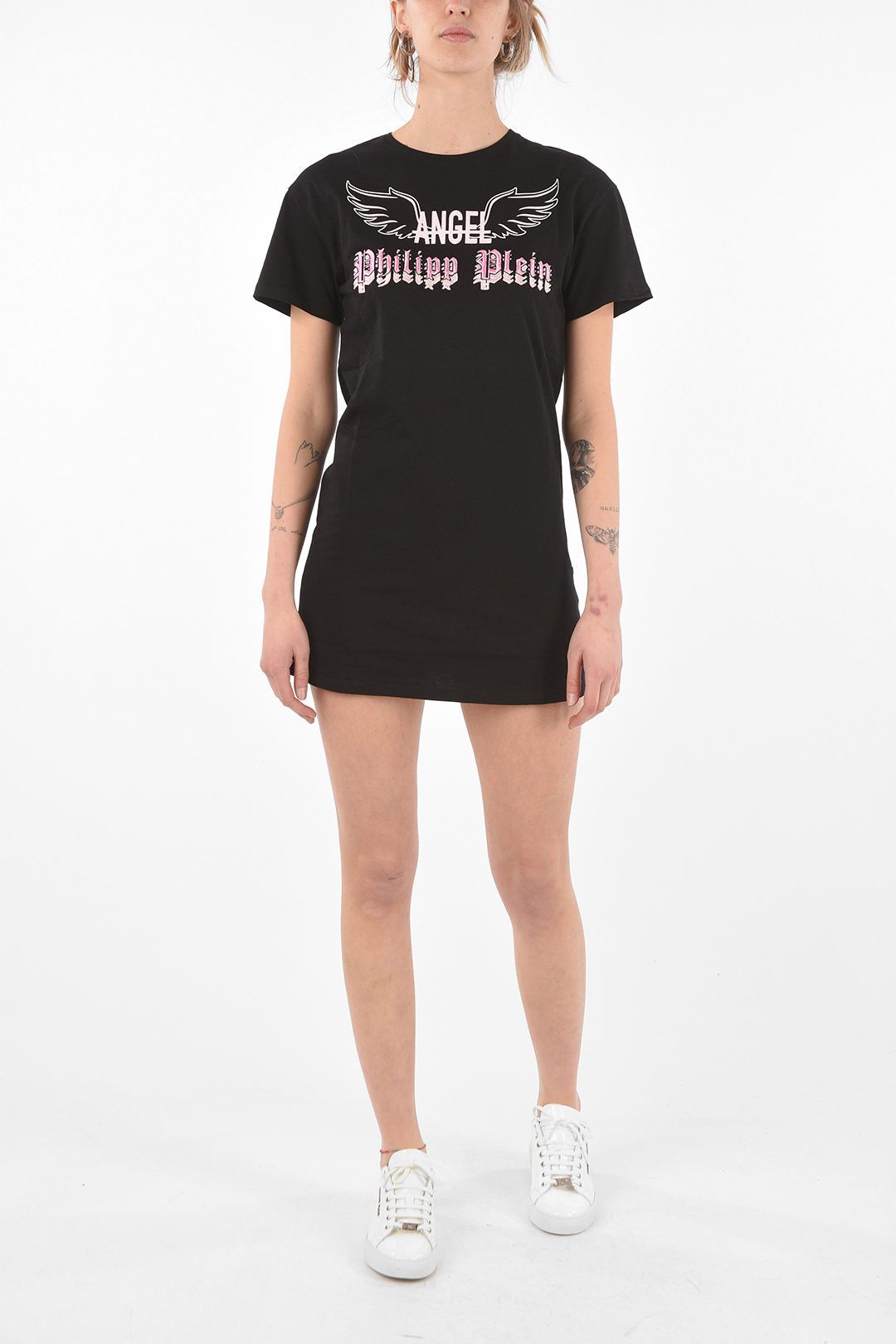 Philipp Plein og1mm0824 Printed Embroidered Mini Tee Dress in Black Size M / US 6-8 / IT 42-44 - 1 Thumbnail