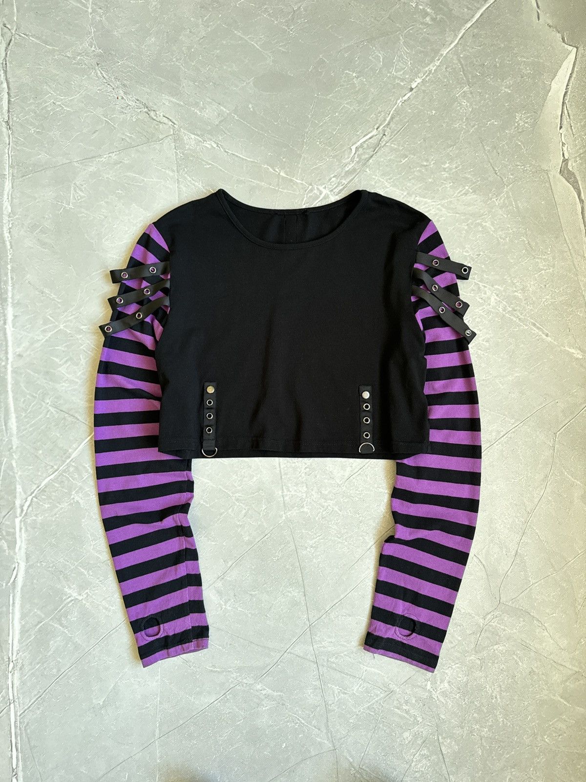 Hysteric Glamour Vintage Emo Punk Goth Cropped Longsleeve Top Black Purple Size M / US 6-8 / IT 42-44 - 1 Thumbnail
