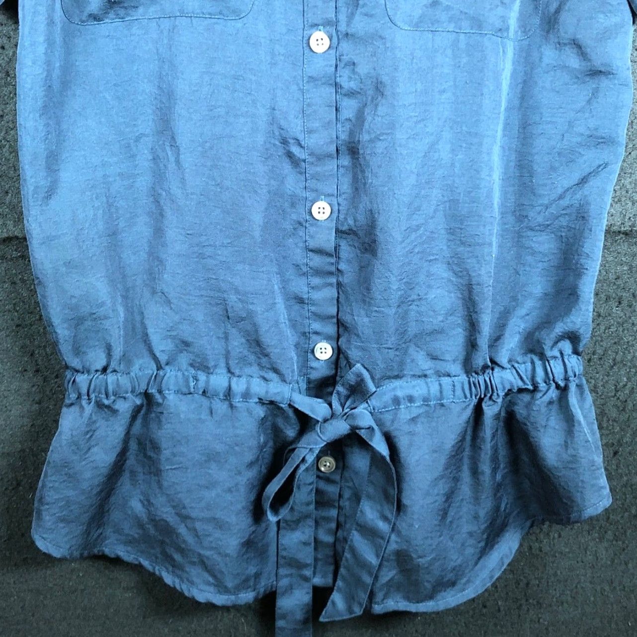 Loft LOFT Ann Taylor Womens Blouse Navy Blue Button Down Wrap Lightweight XS Short Sleeve Casual Workwear Regular Buttoned Front, 30 Day Returns Size XS / US 0-2 / IT 36-38 - 3 Thumbnail