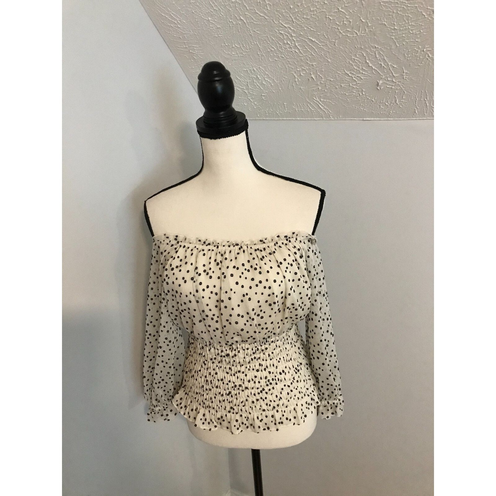 Anthropologie by Anthropologie Lucia Black/White Off-The-Shoulder Blouse Size S / US 4 / IT 40 - 1 Thumbnail