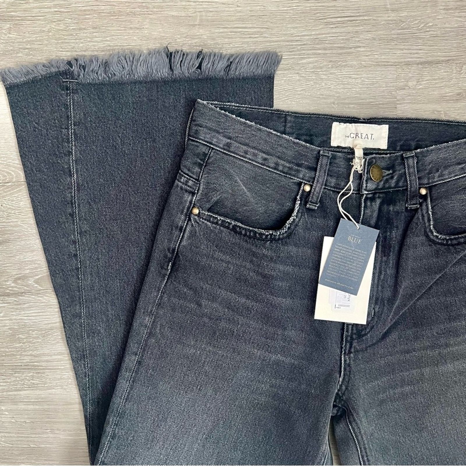 THE GREAT NWT The Great The Kick Bell Jeans Onyx Black Denim Tassel 26 Size 26" / US 2 / IT 38 - 15 Thumbnail