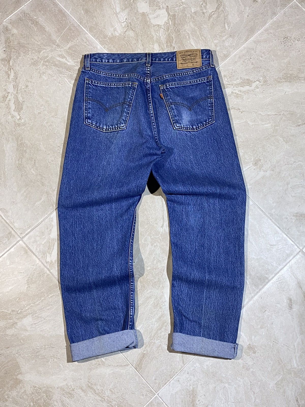 90's Green Denim Jeans with Orange Tab by Levis