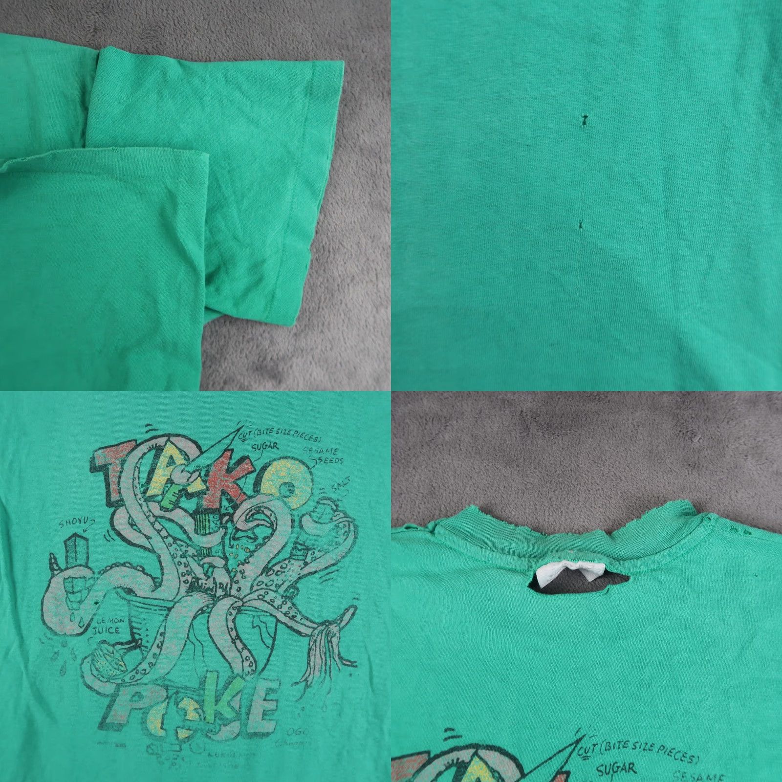 Hanes VINTAGE Tako Poke T Shirt Mens L Green Distressed Graphic Print 80s 90s Dog Funny Streetwear Size US L / EU 52-54 / 3 - 9 Thumbnail