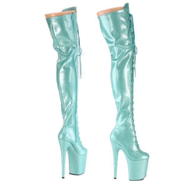 Other Flamingo Aqua Glitter Patent 3020 Thigh High 4 " Platform Bo Size US 6 / IT 36 - 5 Thumbnail