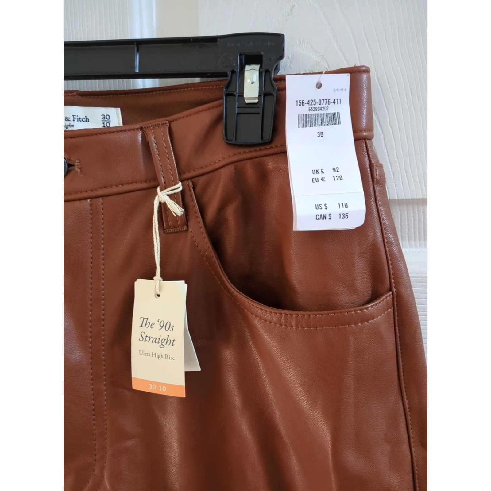 Abercrombie & Fitch Abercrombie & Fitch Pants 90s Straight High Rise Vegan Leather Brown 30/10 NWT Womens Regular Limited Vintage: No Size 30" / US 8 / IT 44 - 3 Thumbnail