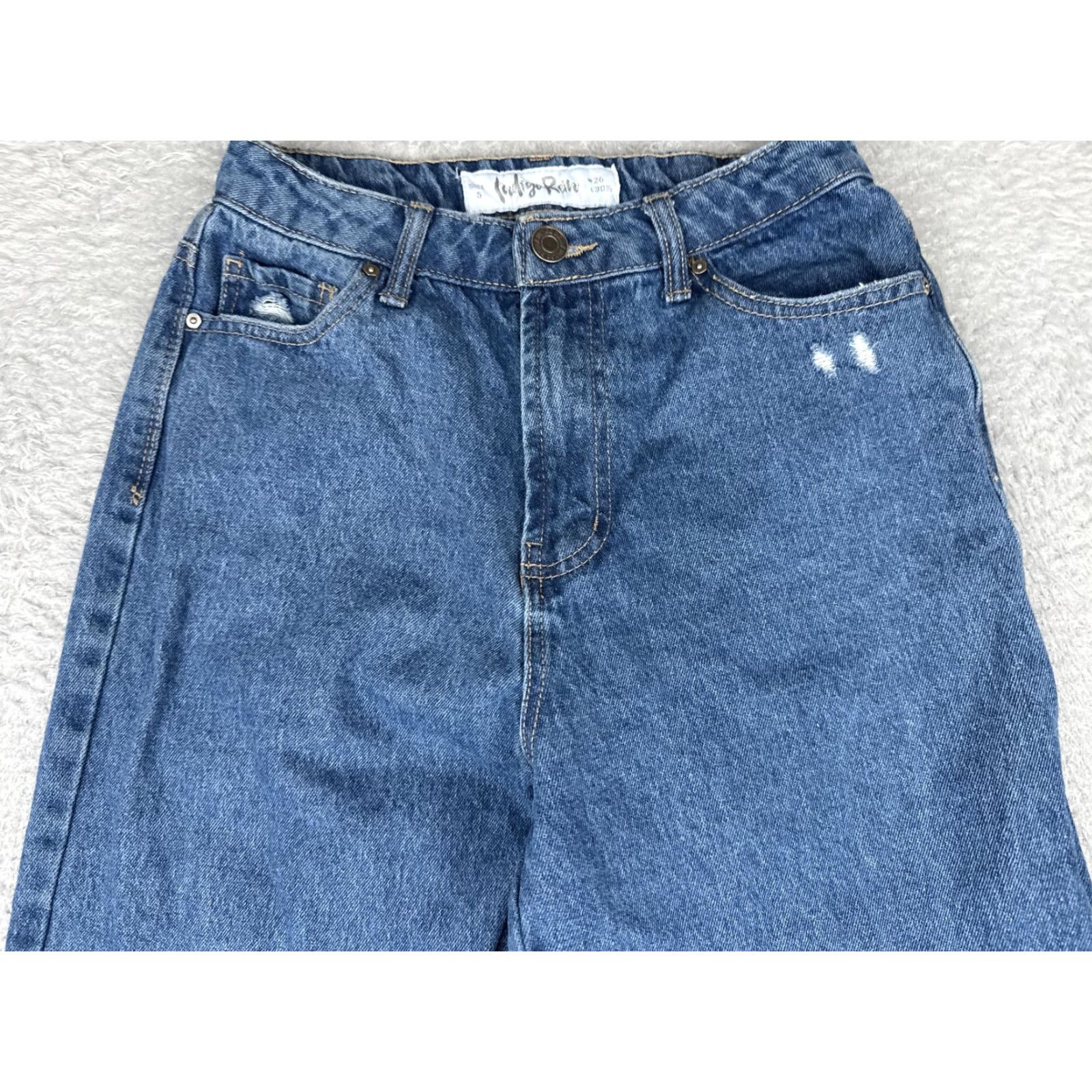 Vintage Indigo Rein Jeans Straight Juniors 5 High Rise Blue Wash 26x30.5 Distressed 5-Pocket Denim Pants Womens Size 27" / US 4 / IT 40 - 4 Thumbnail