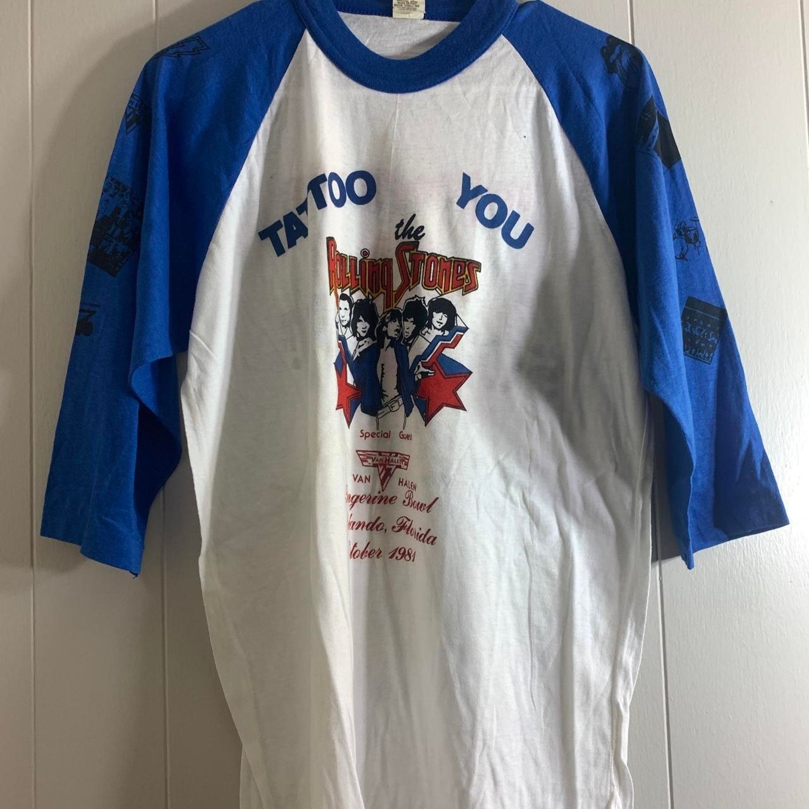 Vintage 1981 THE ROLLING STONES VAN HALEN baseball jersey tee shirt Size US L / EU 52-54 / 3 - 3 Thumbnail