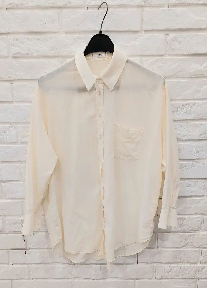 image of 100% Silk Ecru Cream Shirt Mango Luxury Classy, Women's (Size XS)