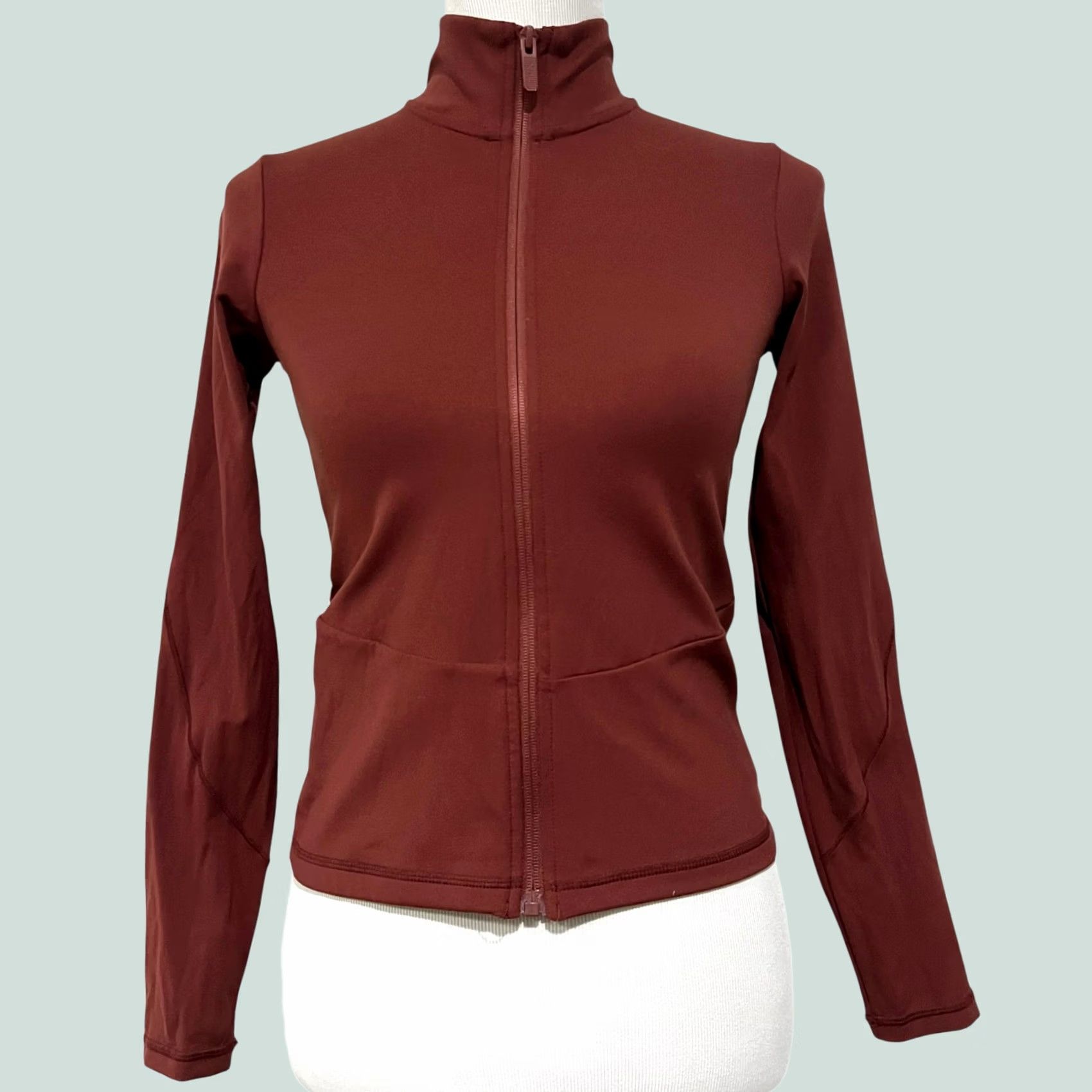 Vintage FLX Affirmation Full Zip Athletic Jersey Knit Stretch Jacket Chic Burgundy XS Womens Sleeve Long ZIP Size XS / US 0-2 / IT 36-38 - 1 Thumbnail