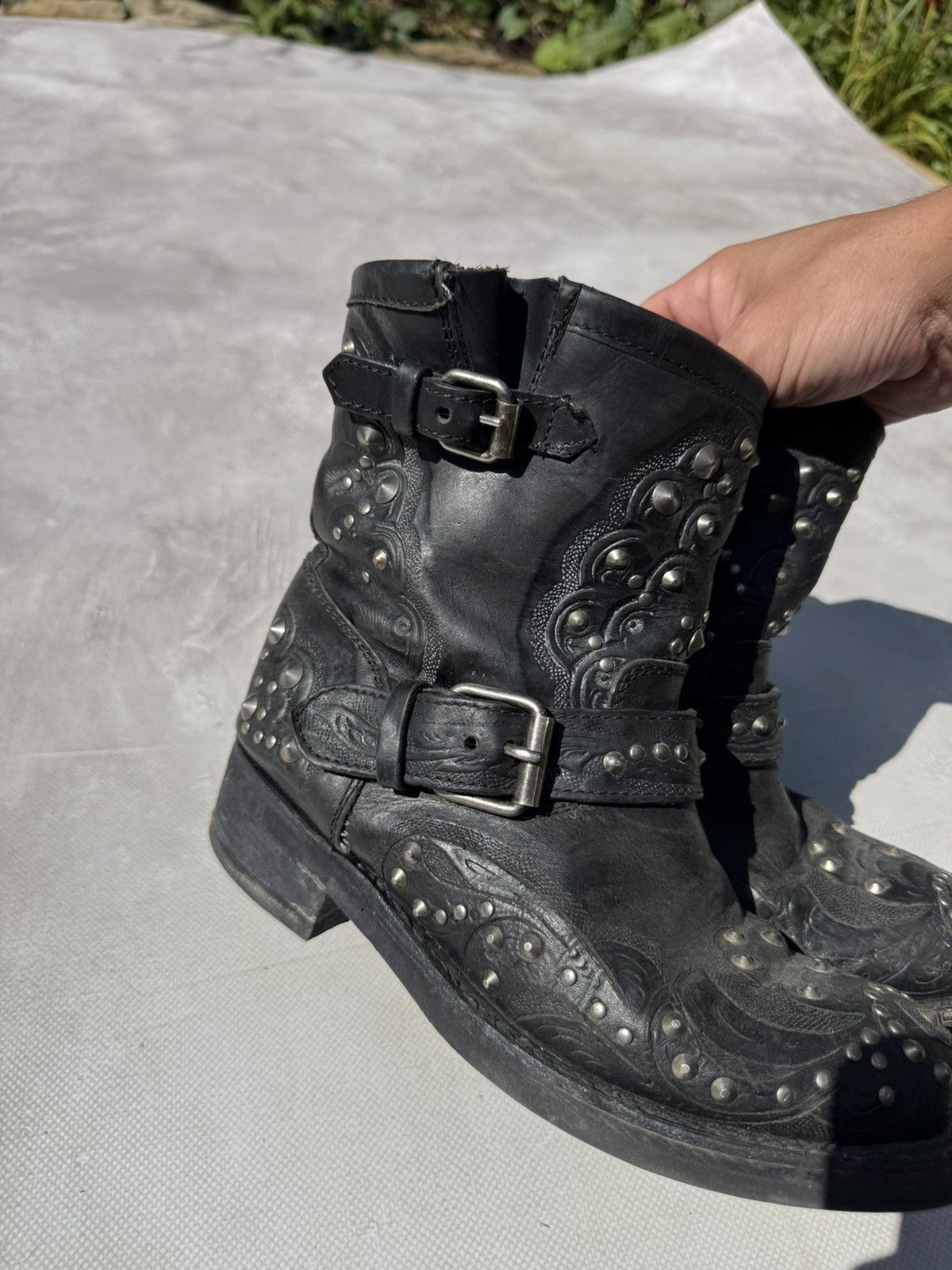 ASH Vintage Ash Studded Black Leather Biker Boot Size US 7 / IT 37 - 10 Thumbnail