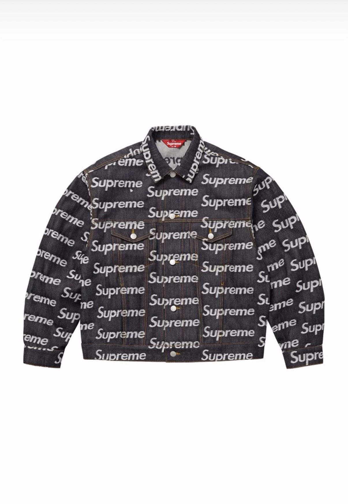 Supreme FW25 JACQUARD LOGOS DENIM TRUCKER JACKET (RIGID INDIGO) (L