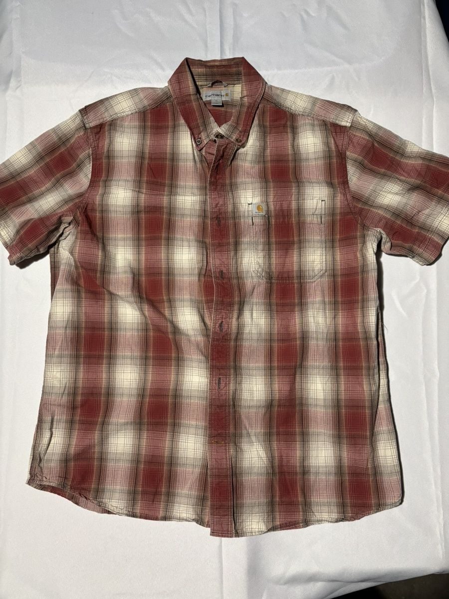 Carhartt Burgundy plaid Carhartt short sleeve boxy fit button up Size US XL / EU 56 / 4 - 1 Thumbnail