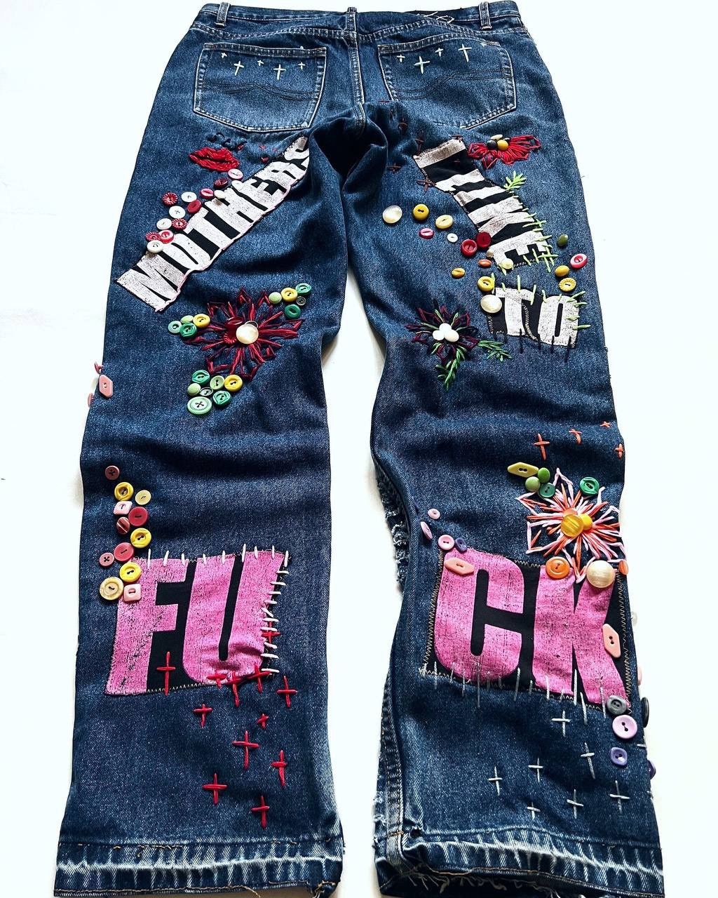 Handmade MILF HUNTER custom distressed jeans Size US 32 / EU 48 - 2 Thumbnail