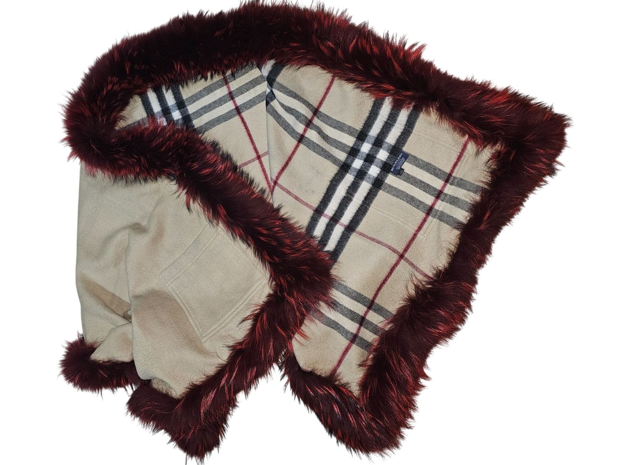 Burberry Burberry 100% Cashmere Fur Trim Scarf/Shawl Wrap Plaid Desig Size ONE SIZE - 13 Thumbnail