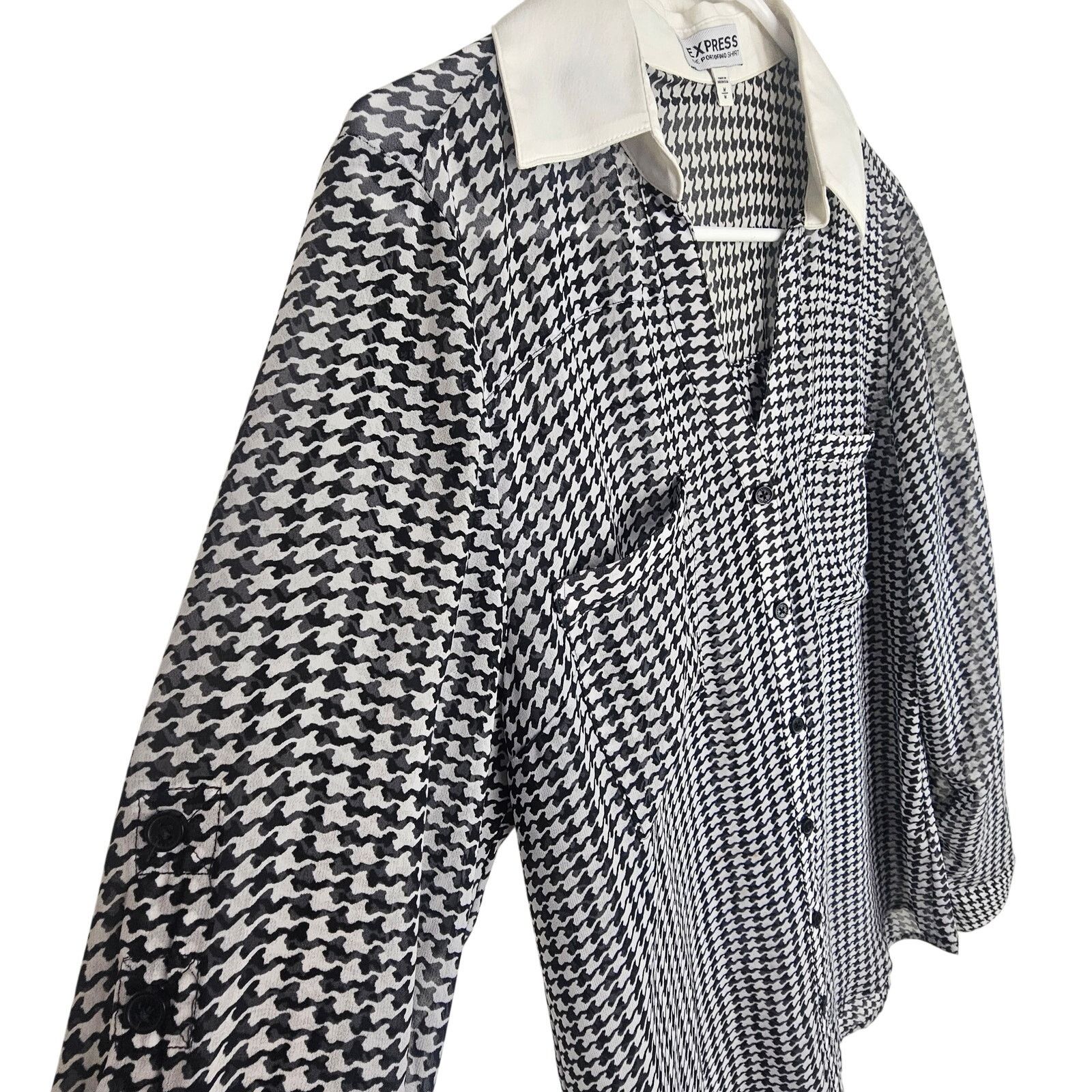 Express Express Women Houndstooth The Portofino Shirt M Sheer Career Size M / US 6-8 / IT 42-44 - 6 Thumbnail