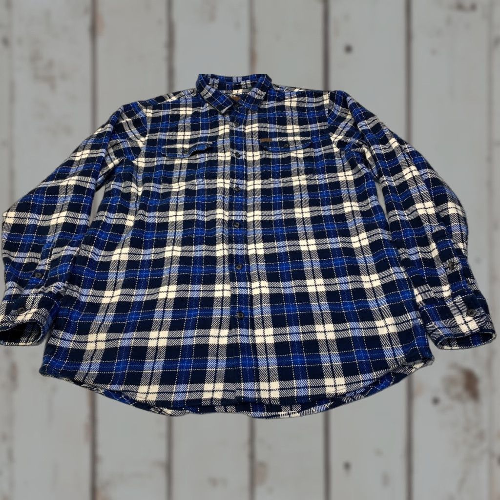 Orvis VINTAGE Orvis Heavy Flannel Shirt Shacket Men’s XLT Blue Black Plaid Double Flap Pockets Size US XL / EU 56 / 4 - 1 Thumbnail