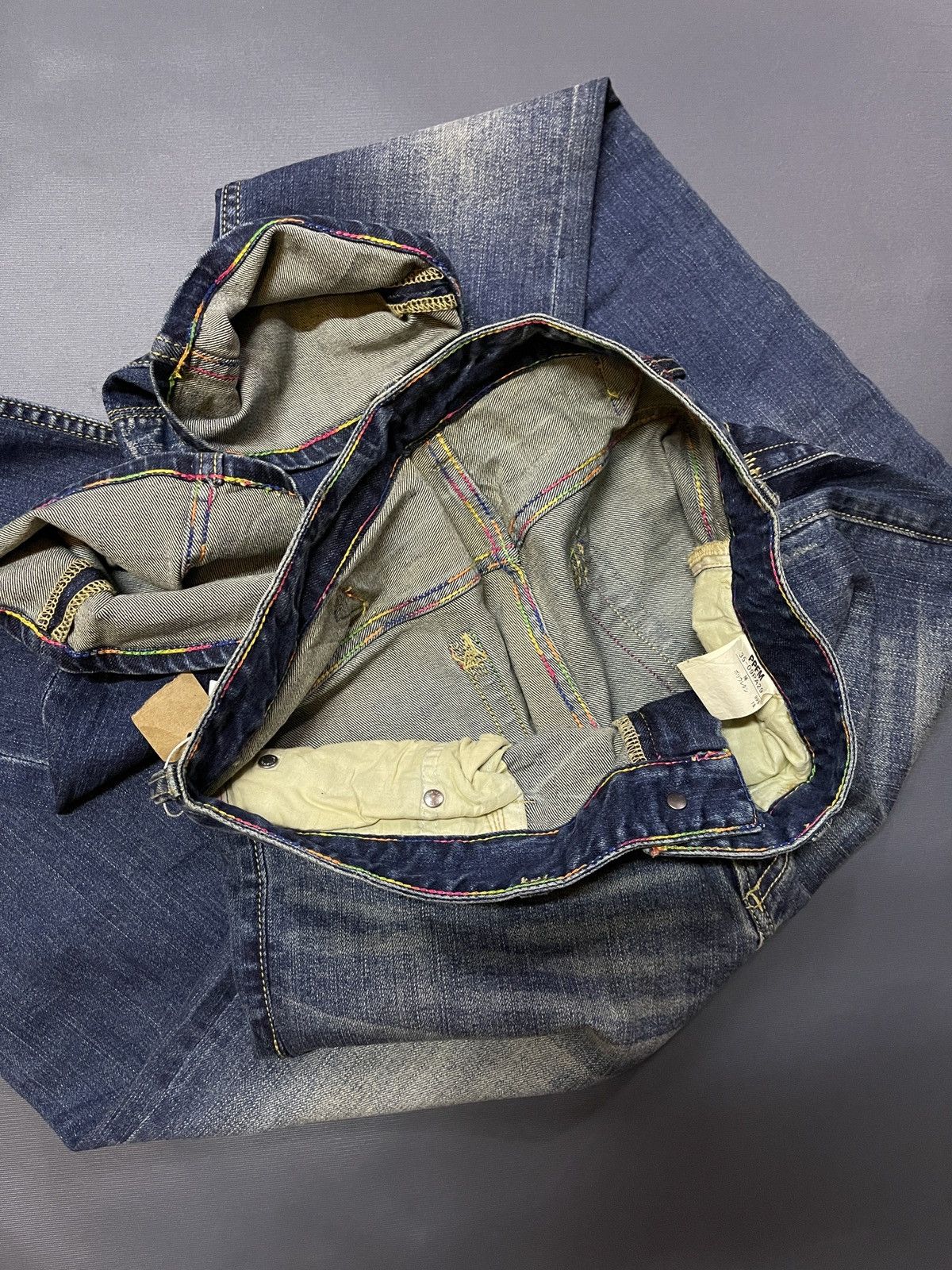 Designer × PPFM PPFM DENIM RAINBOW STITCH DISTRESSED JEANS Size US 34 / EU 50 - 6 Thumbnail