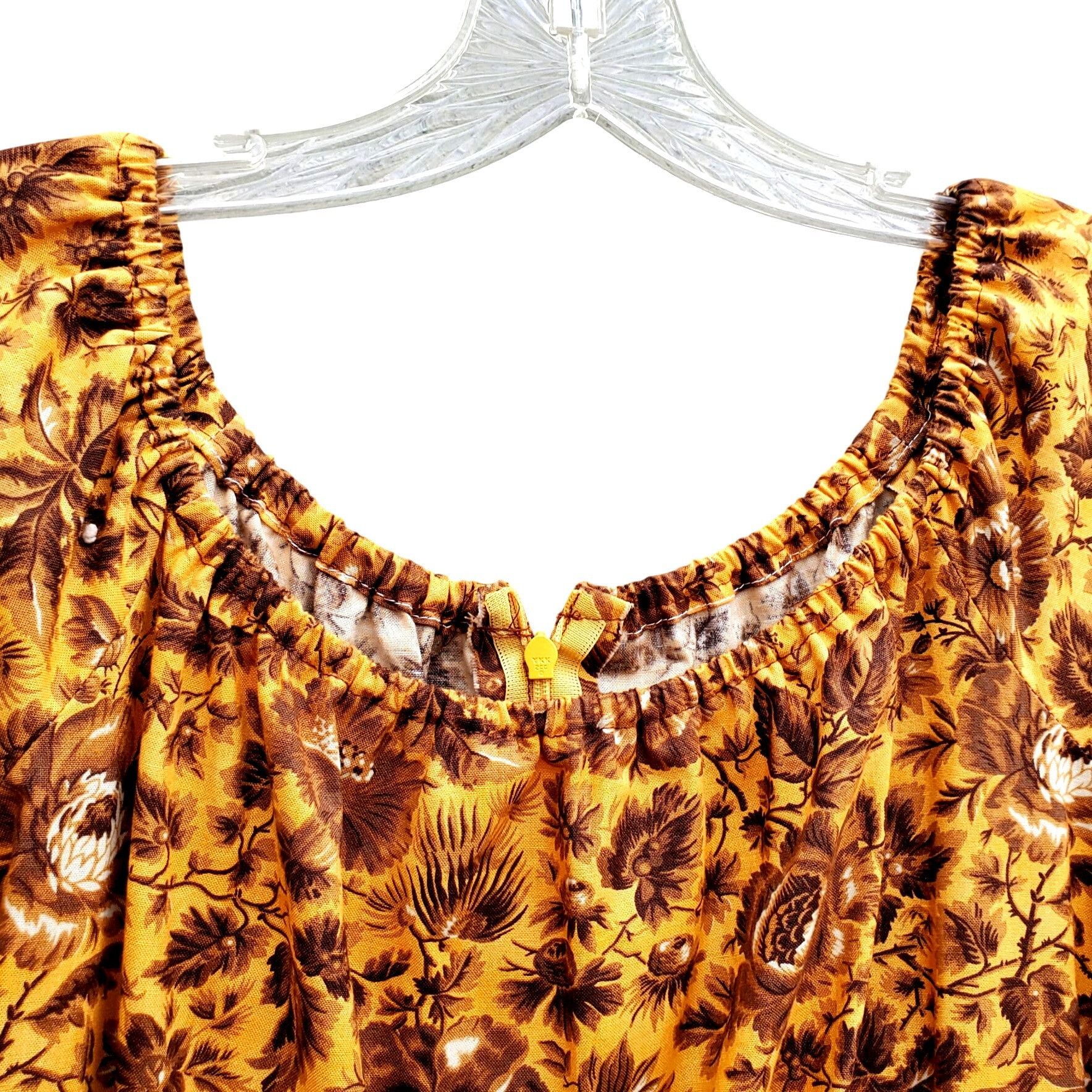 Handmade Vintage 70s Yellow Brown Floral Midi Dress Prairie Boho Autu Size L / US 10 / IT 46 - 3 Thumbnail