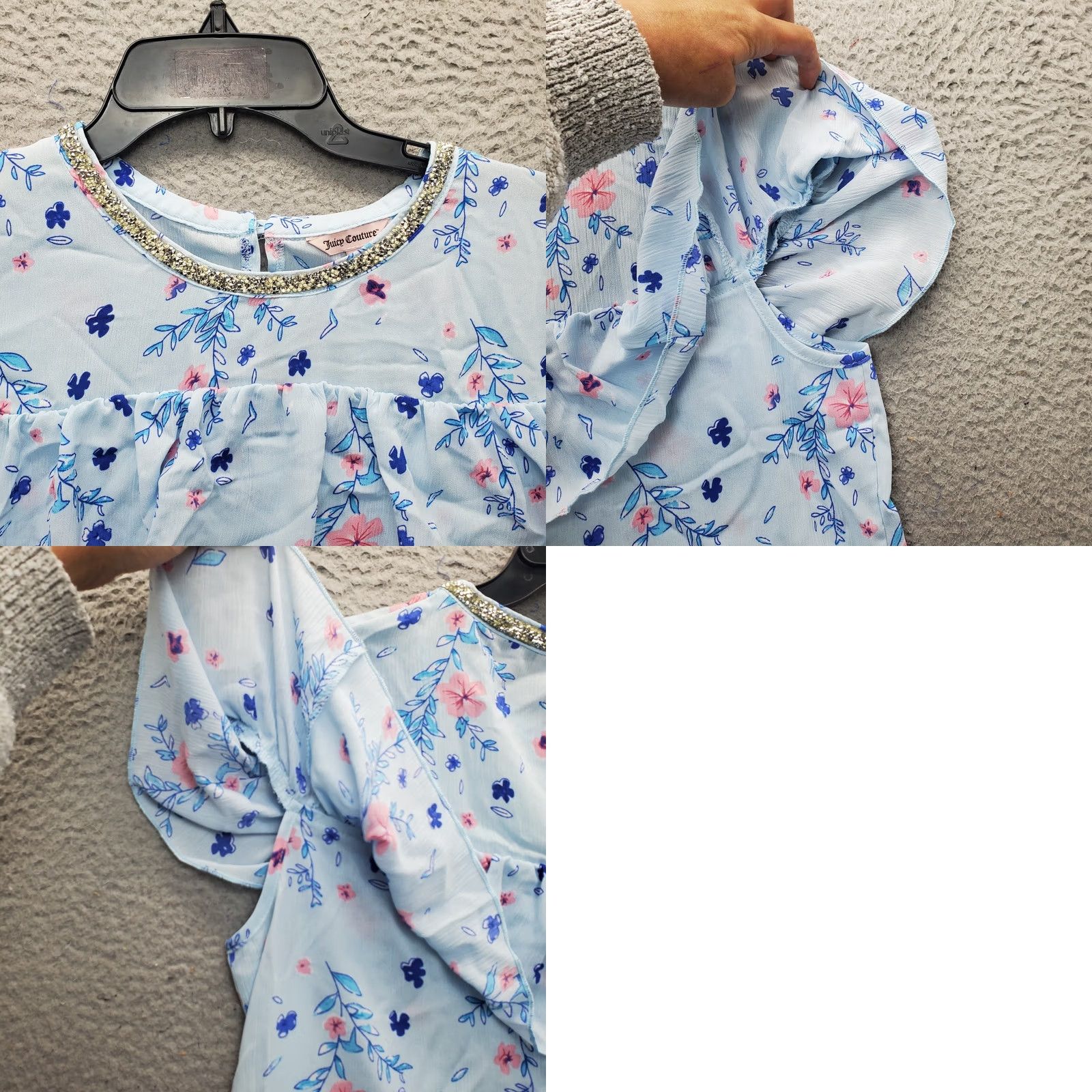 Juicy Couture Juicy Couture Blouse Womens L Multicolor Floral Ruffle Rhinestone Crew Neck Sleeveless Top Size L / US 10 / IT 46 - 8 Thumbnail