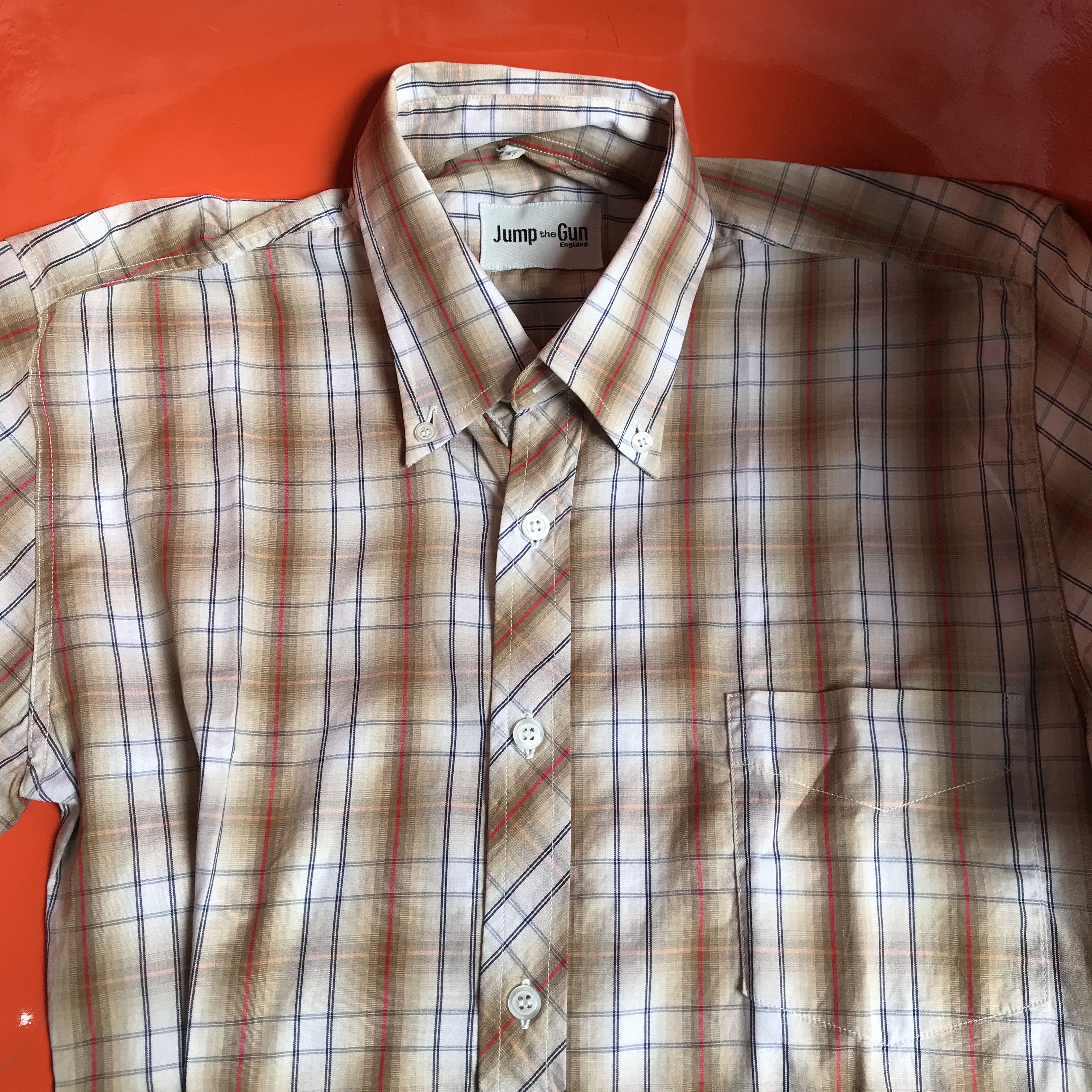 Other Jump The Gun tan red stripes shirt 3 fingers colar mod Size US S / EU 44-46 / 1 - 3 Thumbnail