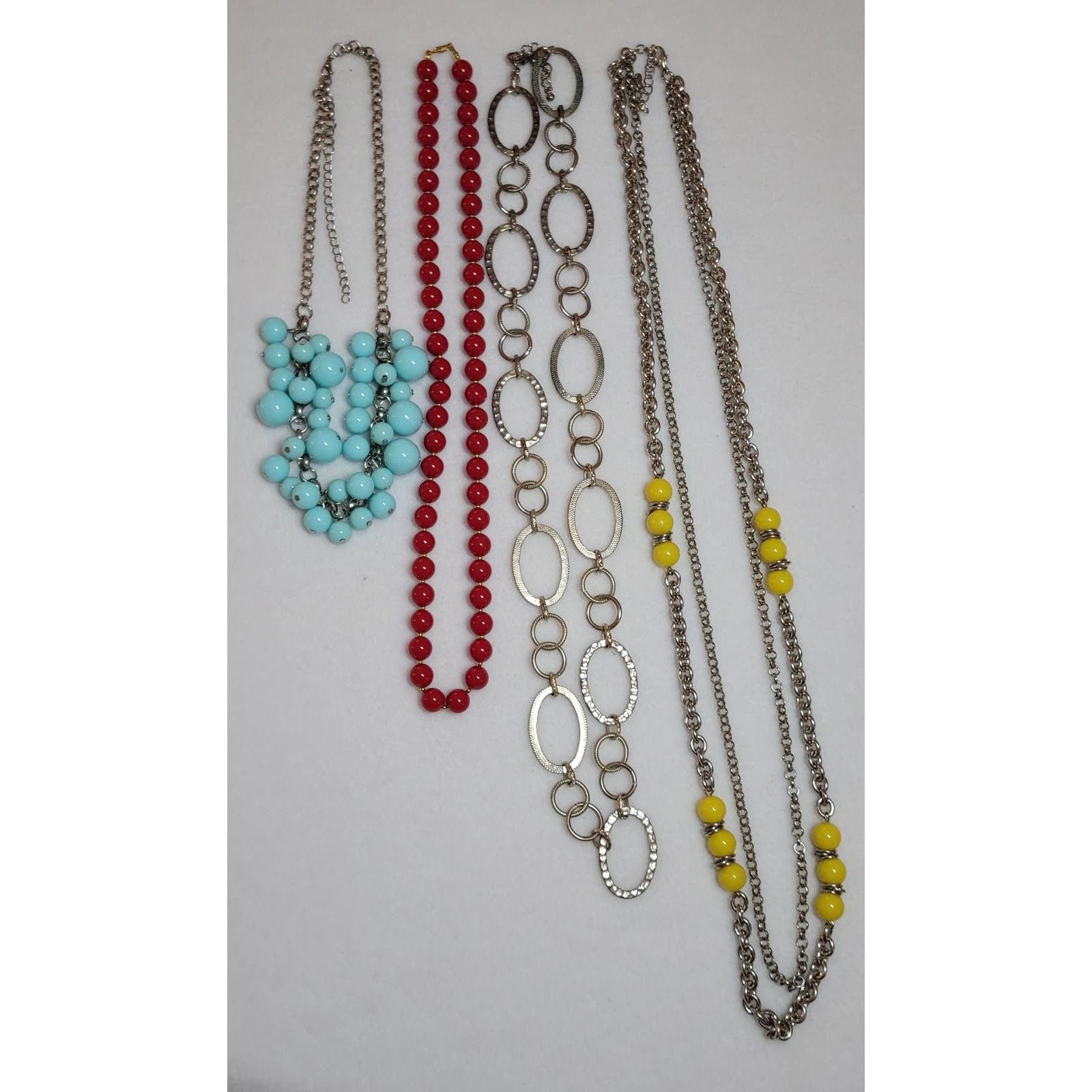 Jewelry Necklace Lot 4 Pc Colorful Blue Red Yellow Silvertone Beaded Size ONE SIZE - 8 Thumbnail