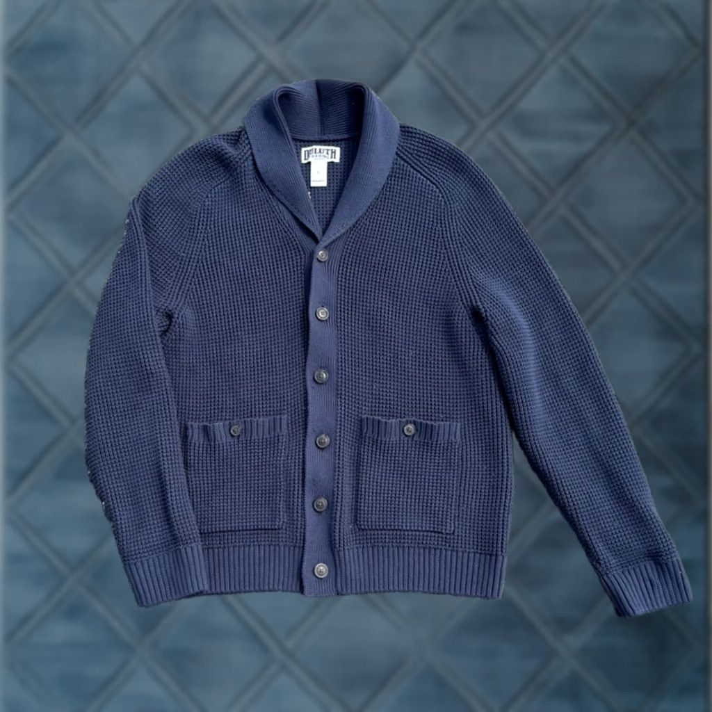 Vintage Duluth Trading Cardigan Sweater Mens Large Navy Shawl Collar Burly Size US L / EU 52-54 / 3 - 1 Thumbnail