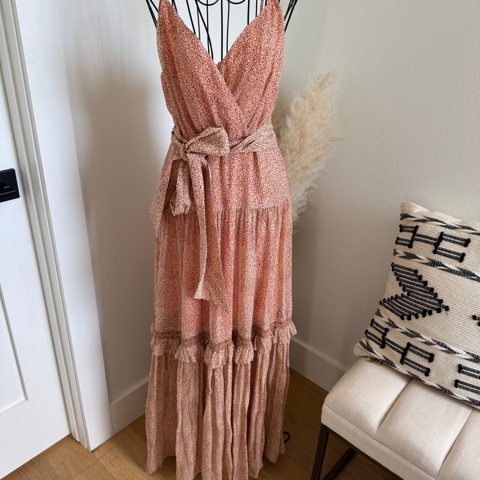 Jonathan Simkhai Simkhai Gia Printed Silk Crinkle Chiffon Tiered Maxi Dress Size S / US 4 / IT 40 - 4 Thumbnail
