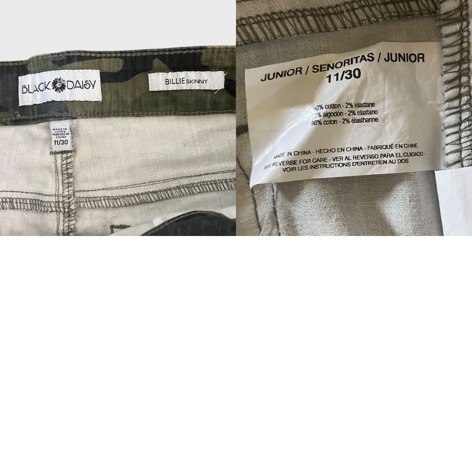 Vintage Black Daisy Billie Skinny Camouflage Jeans Womens 30 Army Green Mid-Rise Raw Hem Size 30" / US 8 / IT 44 - 8 Thumbnail