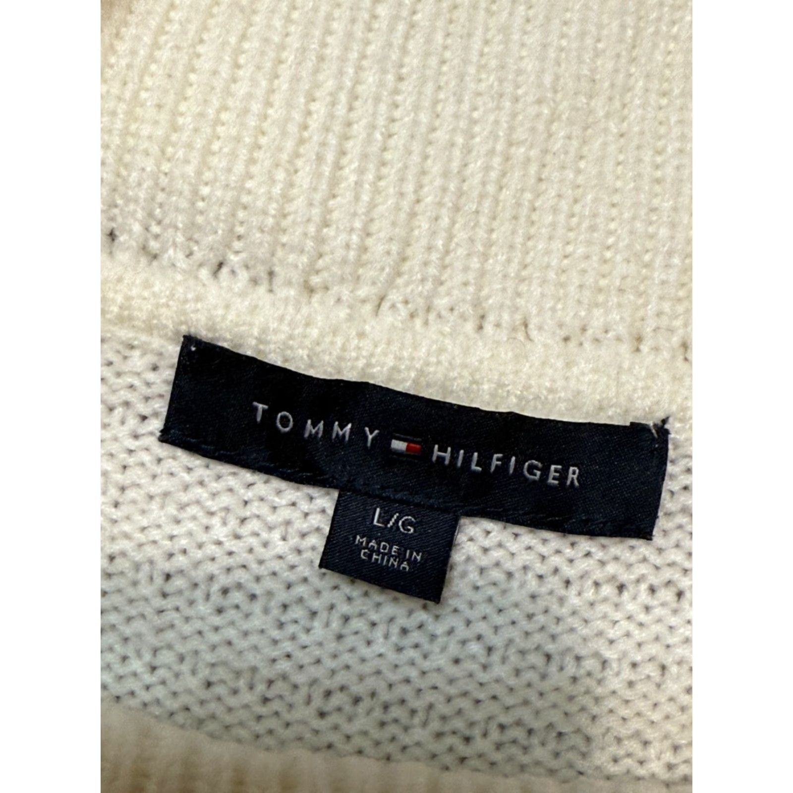 Tommy Hilfiger Tommy Hilfiger Sweater Women Large White Turtleneck Pullover Cable-Knit Regular Fit, Logo, Cotton Knit, Long Sleeve, Vintage: No Size L / US 10 / IT 46 - 7 Thumbnail