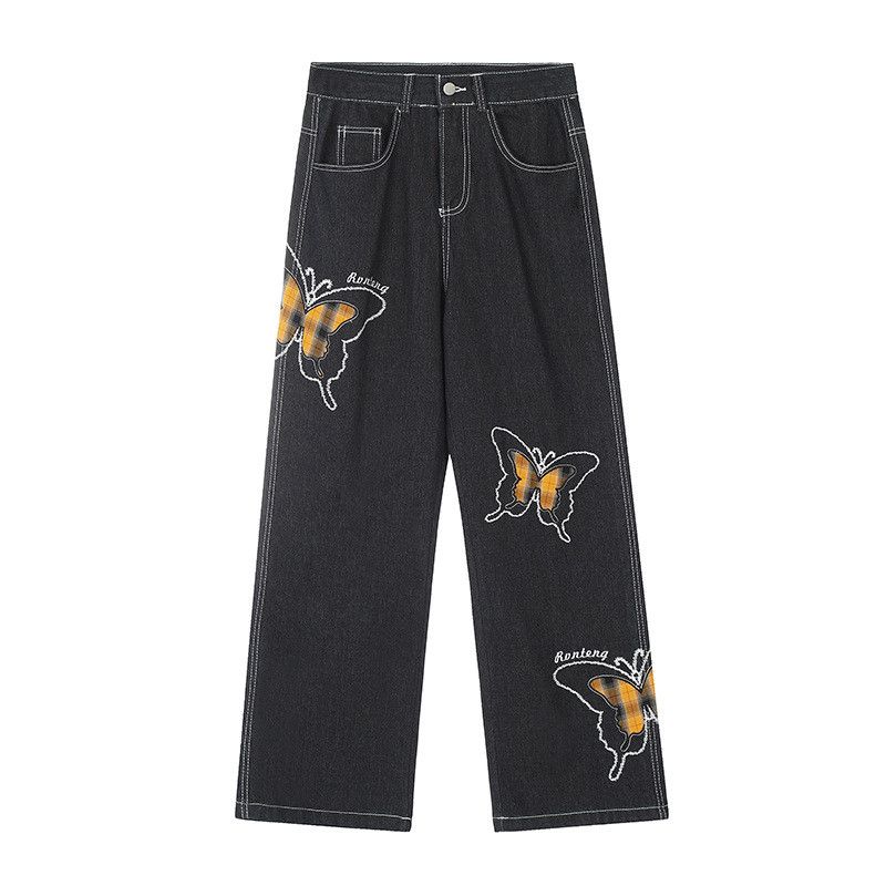 Jean American high street style butterfly embroidered jeans Size US 32 / EU 48 - 1 Thumbnail