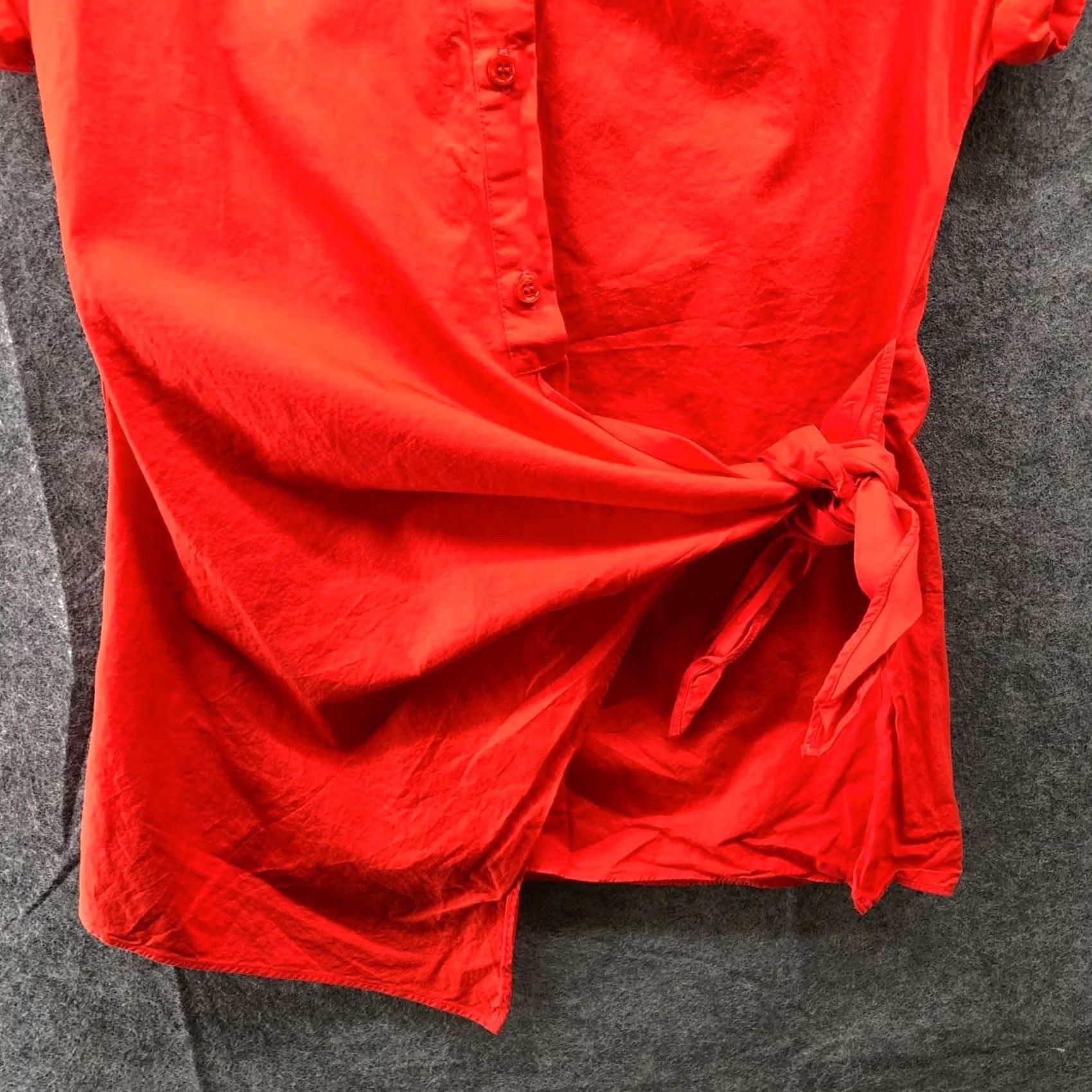 Zara Zara Shirt Womens XS Red Short Sleeve Poplin Button Front Popover Asymmetric Blouse Casual Knit Cotton Size XS / US 0-2 / IT 36-38 - 4 Thumbnail
