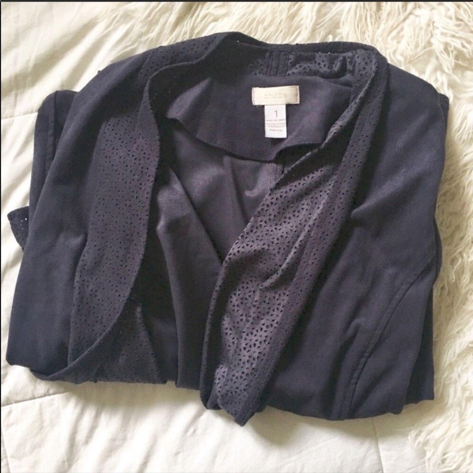 Vintage VINTAGE Open Vegan Suede Leather Navy Blue Blazer Jacket Size M / US 6-8 / IT 42-44 - 2 Thumbnail