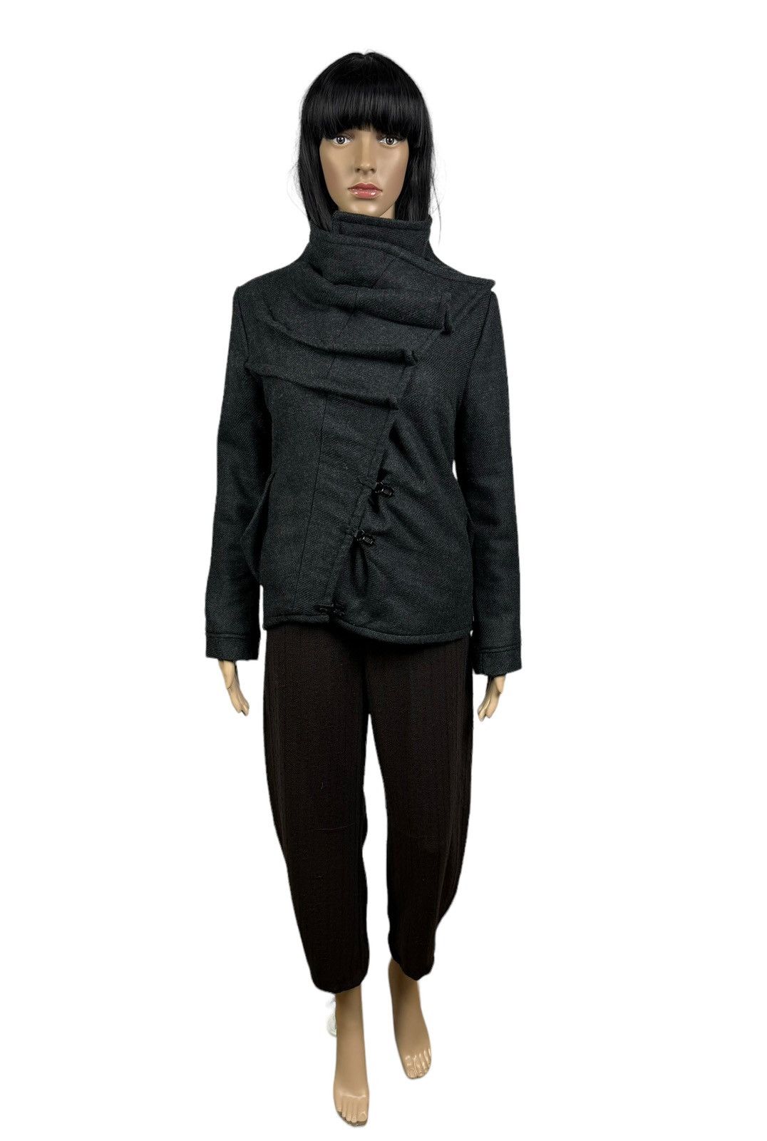 Designer Drina Marya Wool Jacket Avant Garde Asymmetrical Coat size S Size S / US 4 / IT 40 - 2 Thumbnail