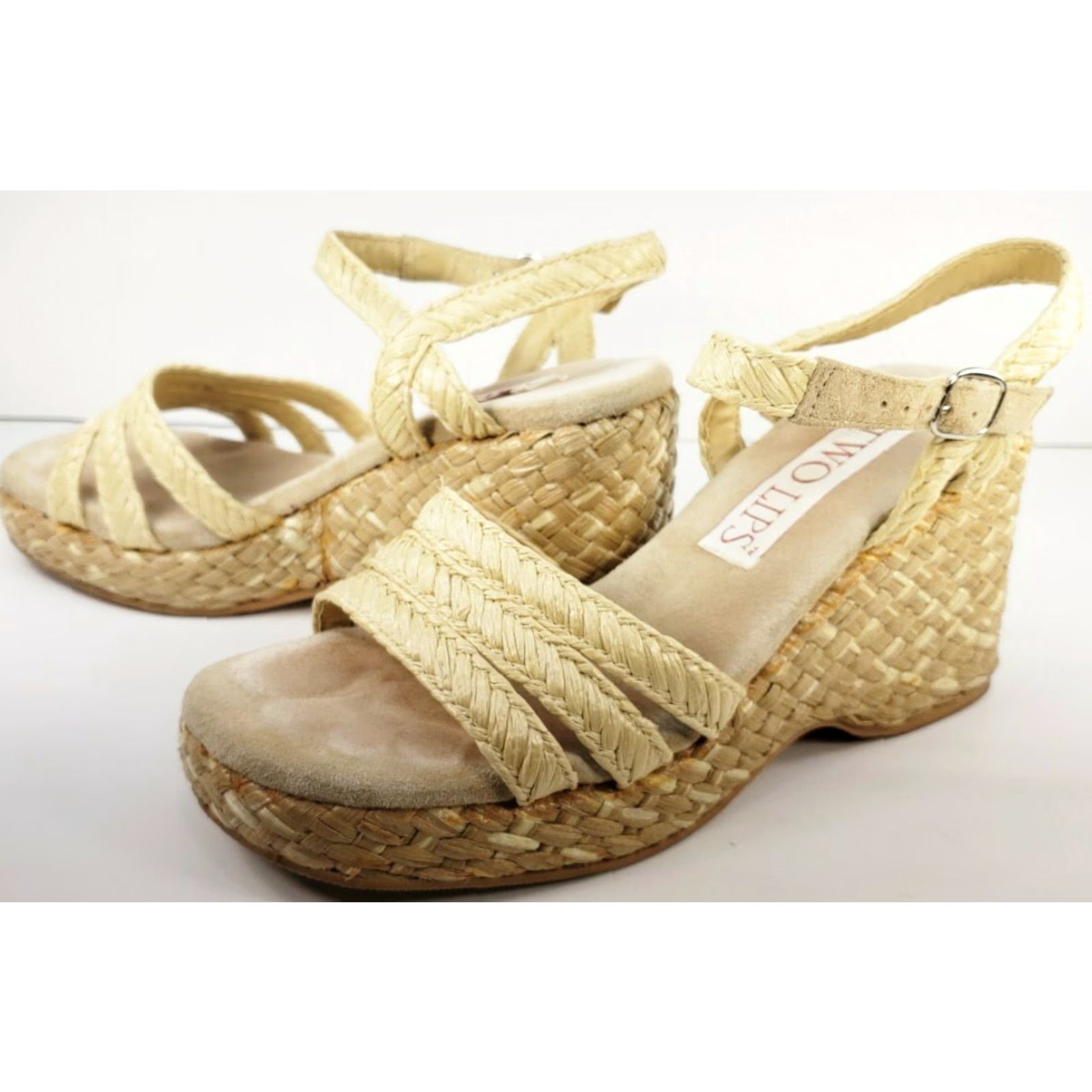 Vintage Two Lips Aruba Wedge Espidrille T-Strap Sandals Women Size 9 Beige with Box Size US 9 / IT 39 - 4 Thumbnail