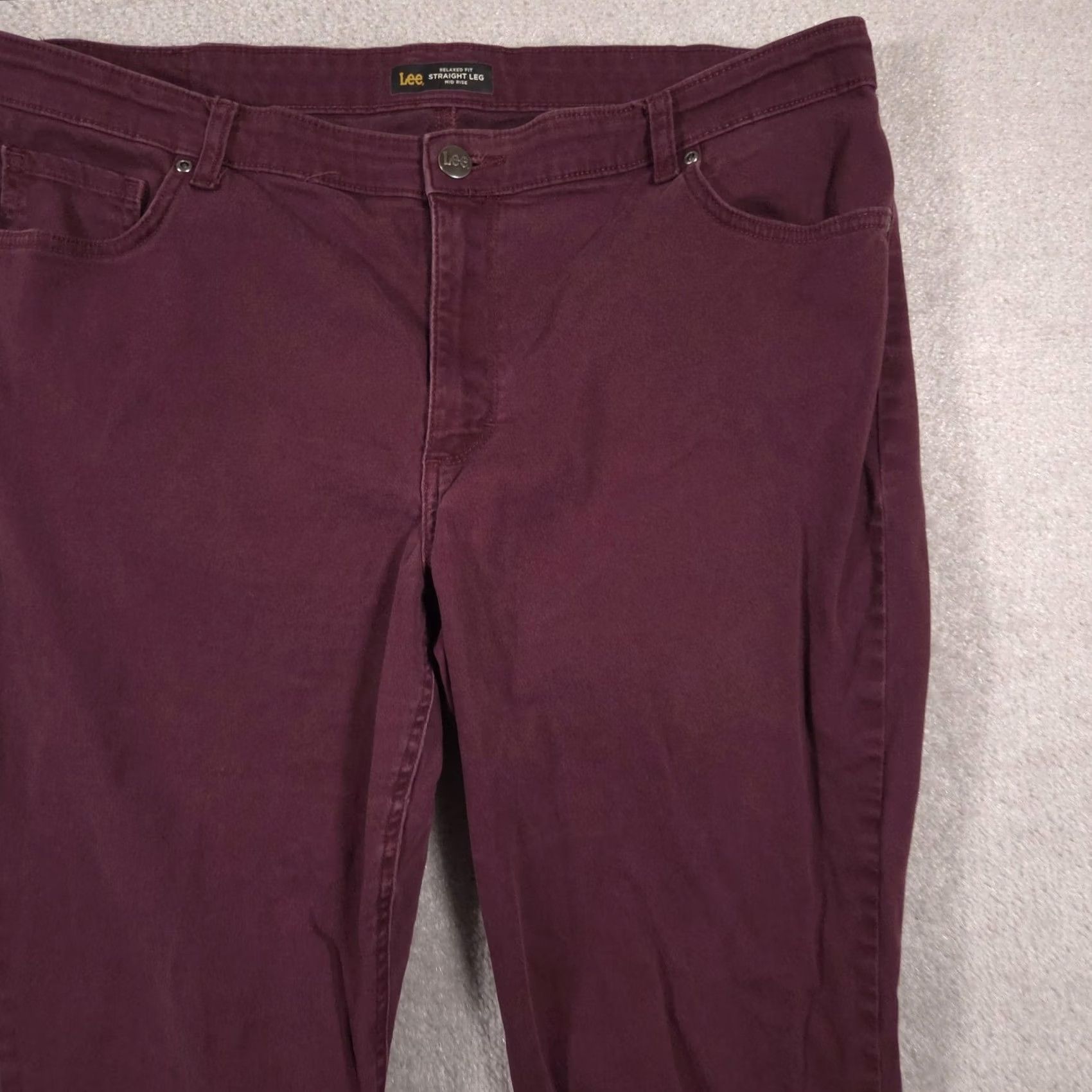 Lee Lee Jeans Womens 18 Long Red Dark Wash Mid Rise Relaxed Straight Stretch Denim Jeans Size 40" / US 18 - 3 Thumbnail