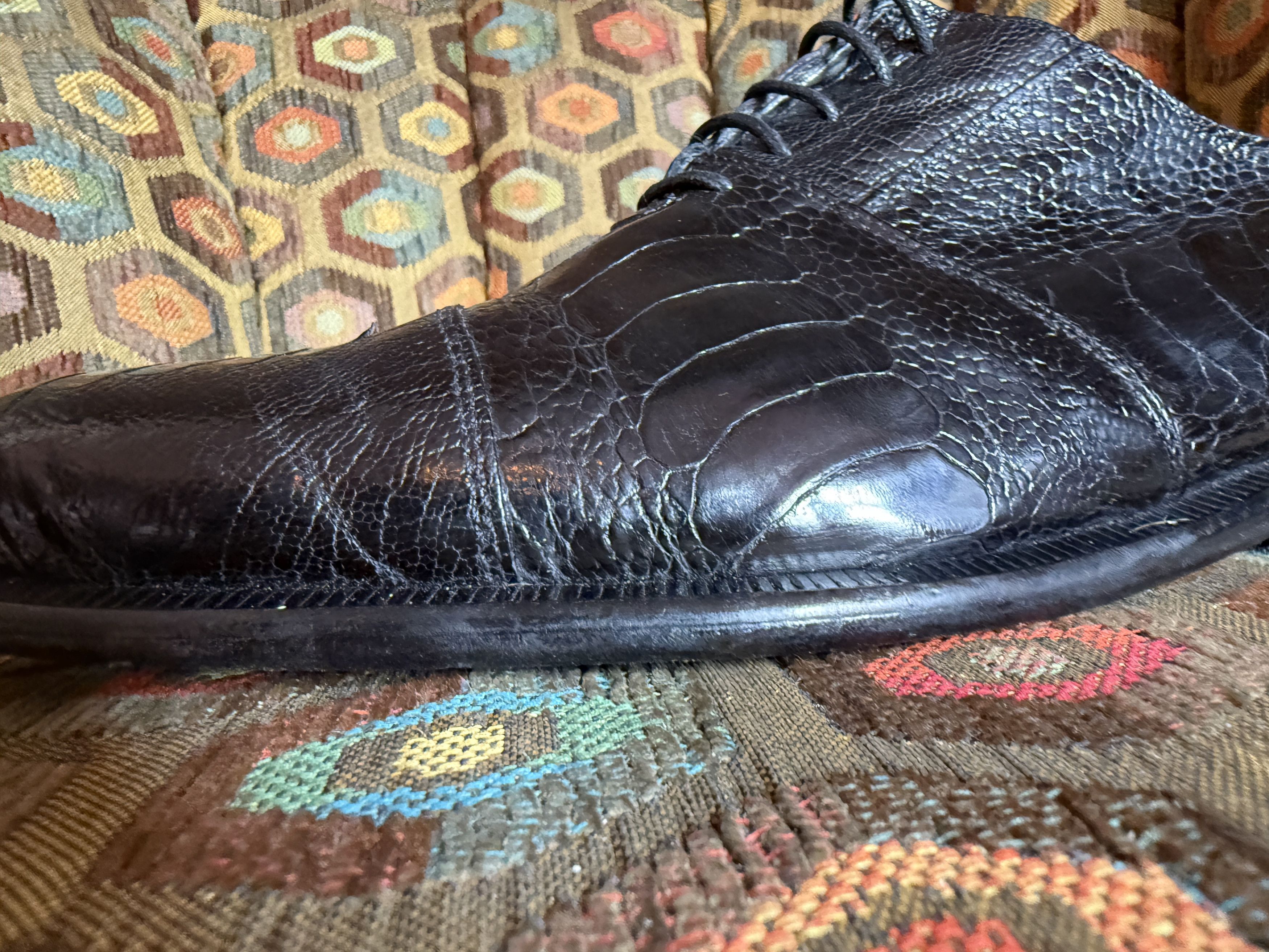David Eden SALOMON ostrich leg cap-toe oxfords in black+box, bag, trees Size US 9.5 / EU 42-43 - 9 Thumbnail