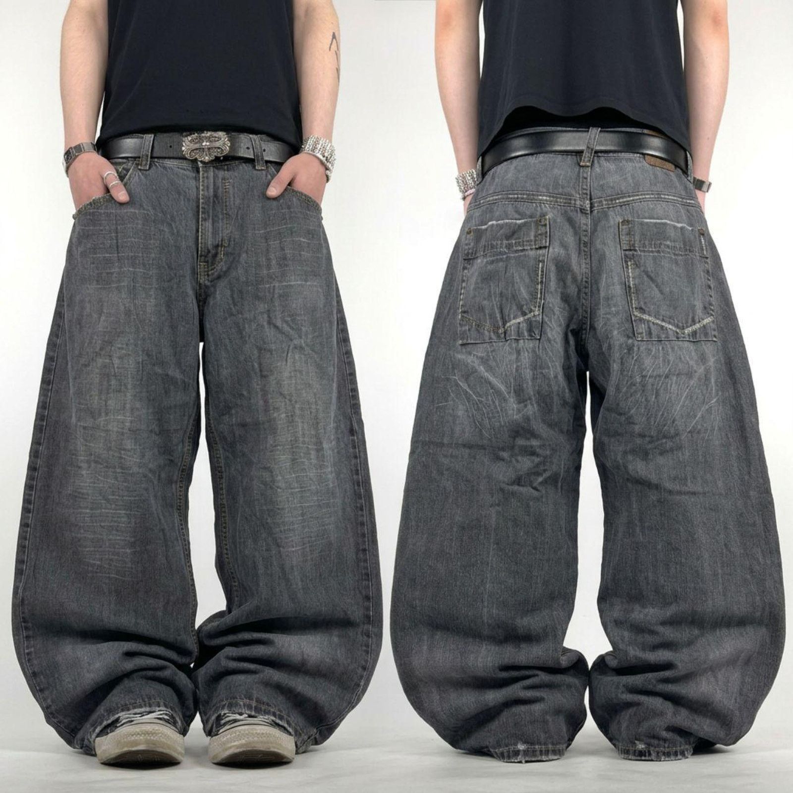 Vintage y2k faded grey grunge baggy wide leg archive jeans