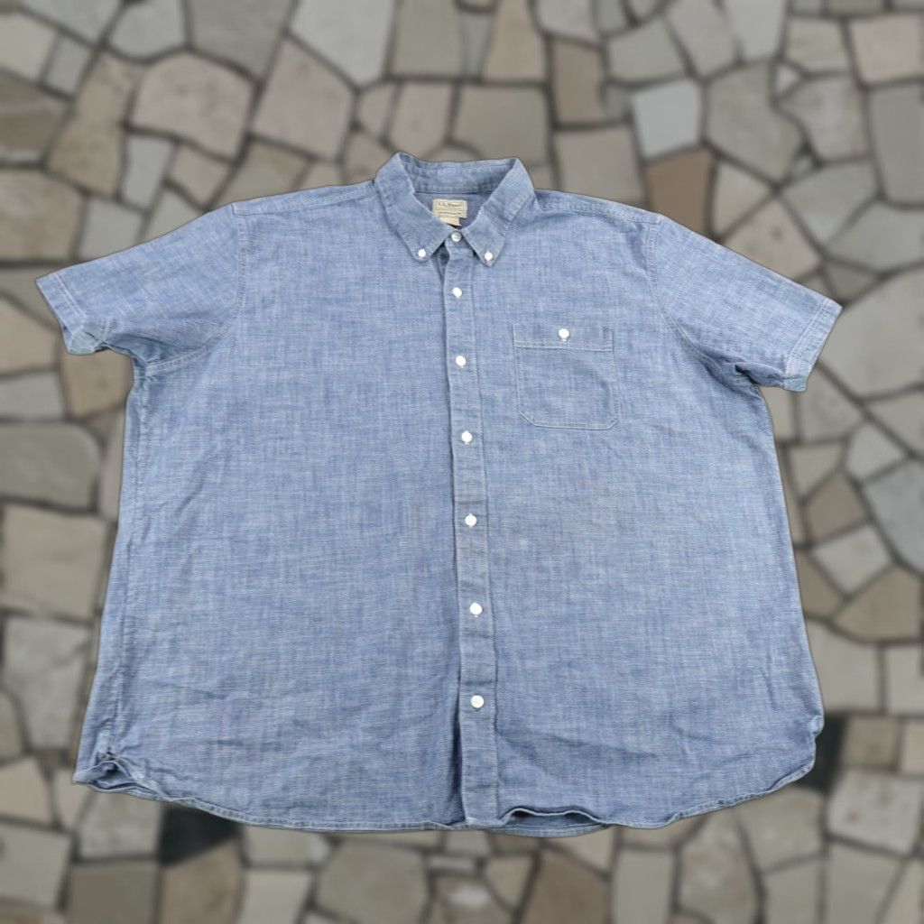 Vintage LL Bean Shirt Mens 2XL Blue Chambray Button Up Comfort Stretch Traditional Fit Size US XXL / EU 58 / 5 - 1 Thumbnail