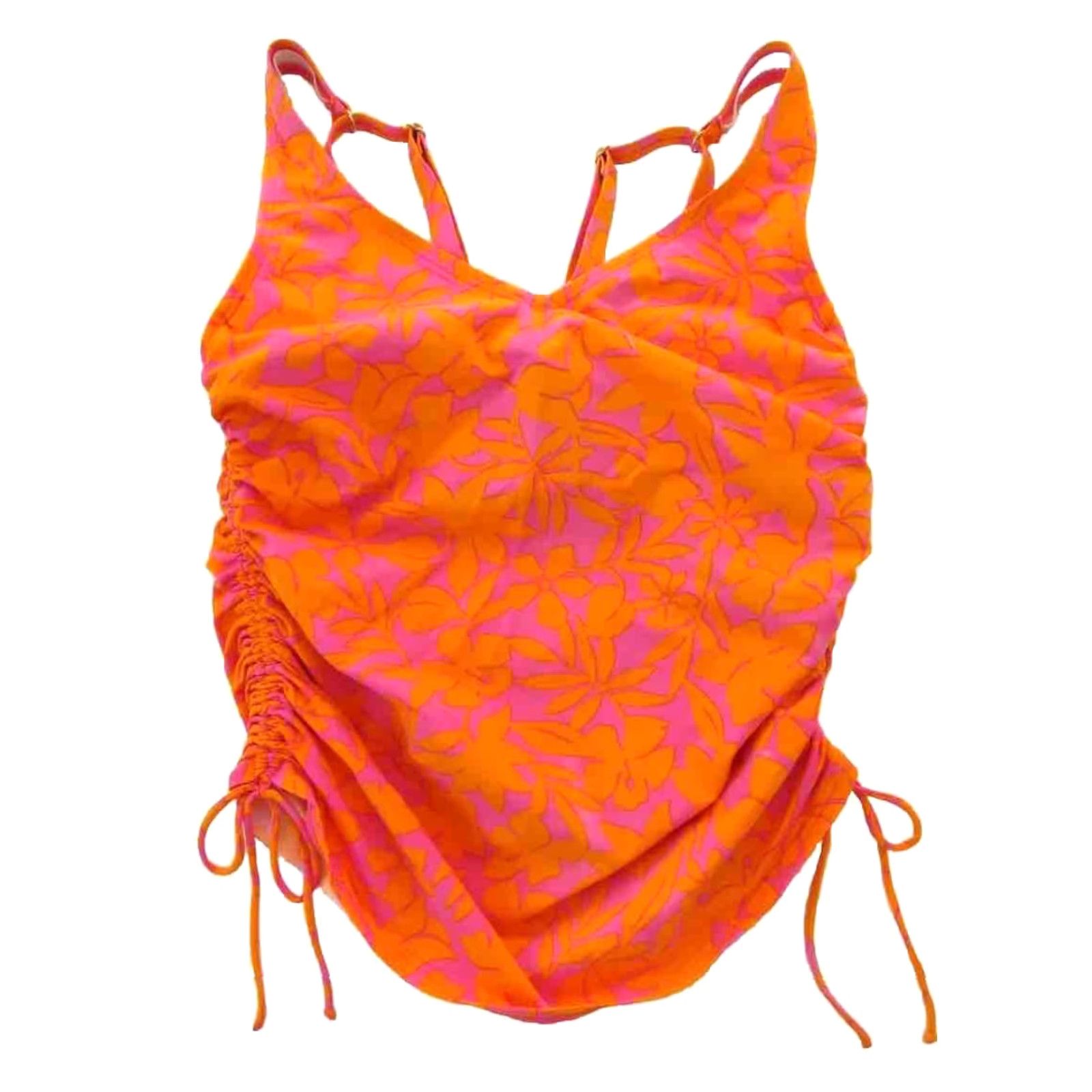 Lands' End Lands End Orange Pink Floral Built In Bra Tankini Swim Top Women Size 4 Size S / US 4 / IT 40 - 2 Thumbnail